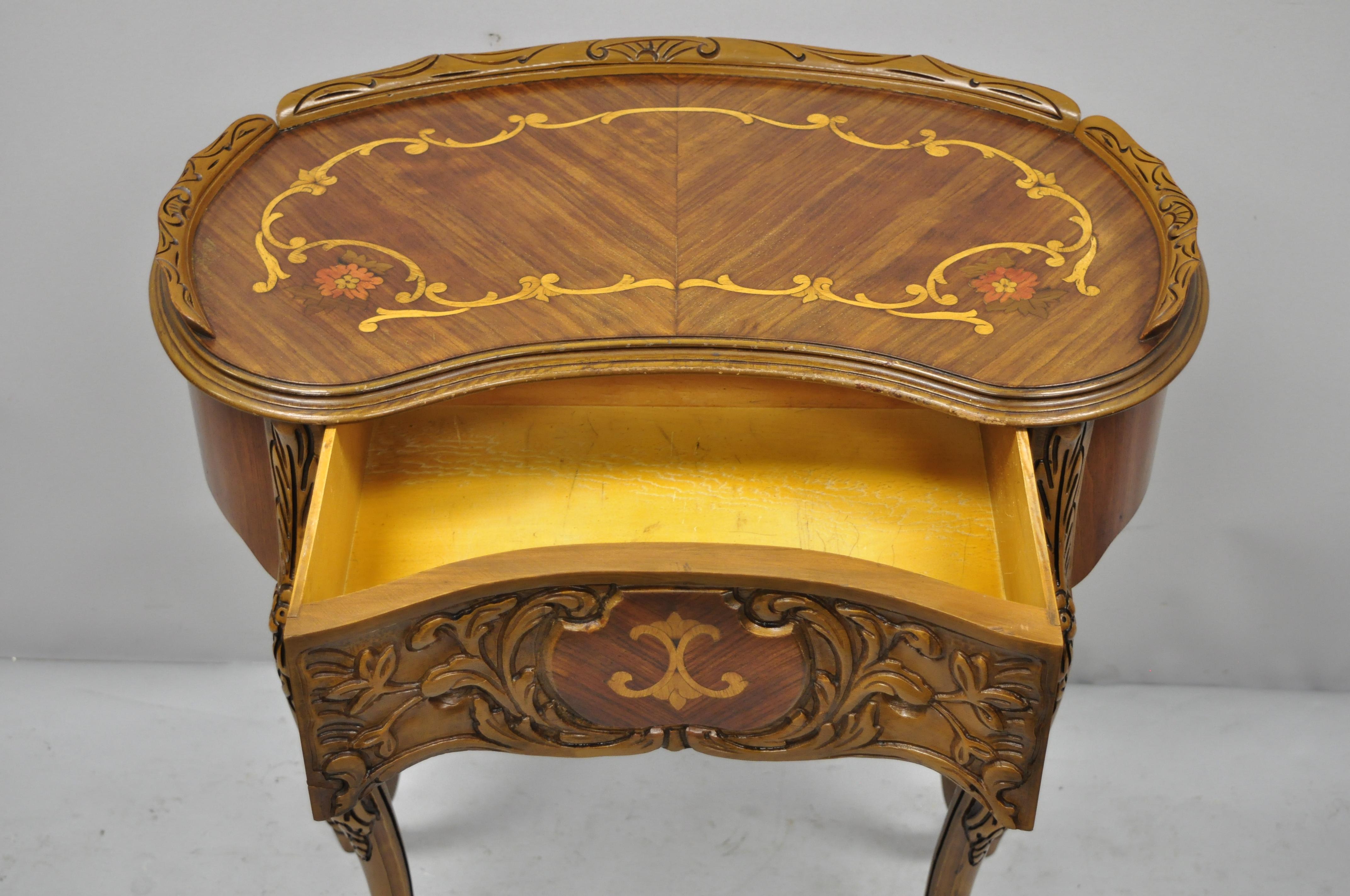 Small Louis XV Inlaid Kidney Bean Petite Desk Vanity Gossip Table with Chair 5