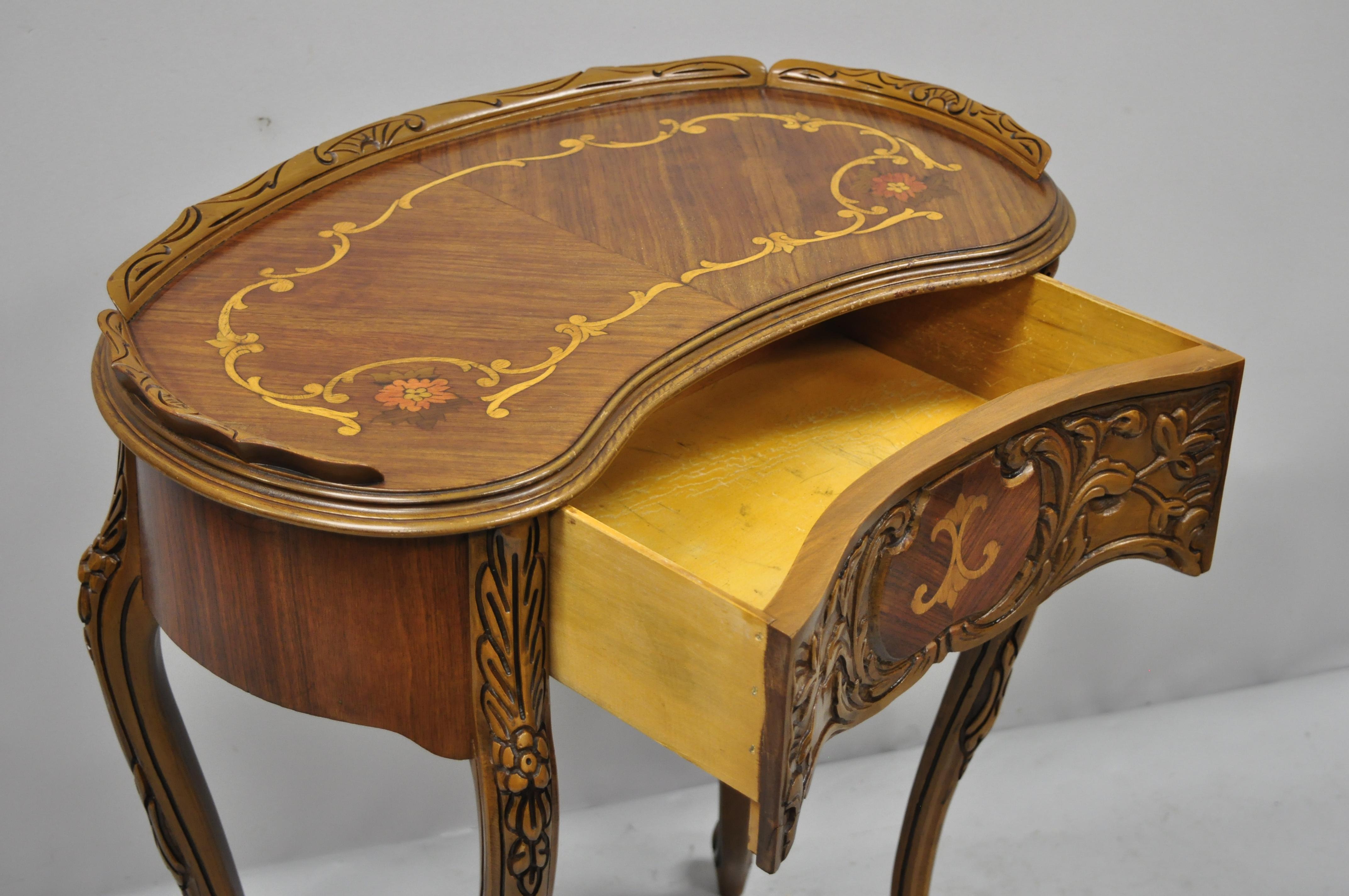 20th Century Small Louis XV Inlaid Kidney Bean Petite Desk Vanity Gossip Table with Chair