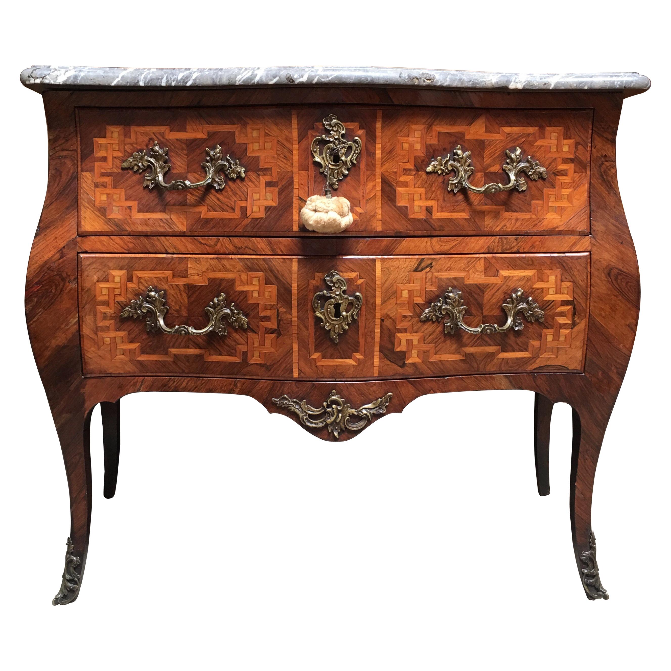 18th Century Small French Louis XV Marquetry Commode with Marble Top