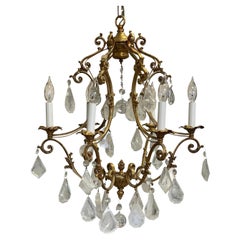 Small French Louis XV Style Gilt Bronze and Rock Crystal Eight Light Chandelier