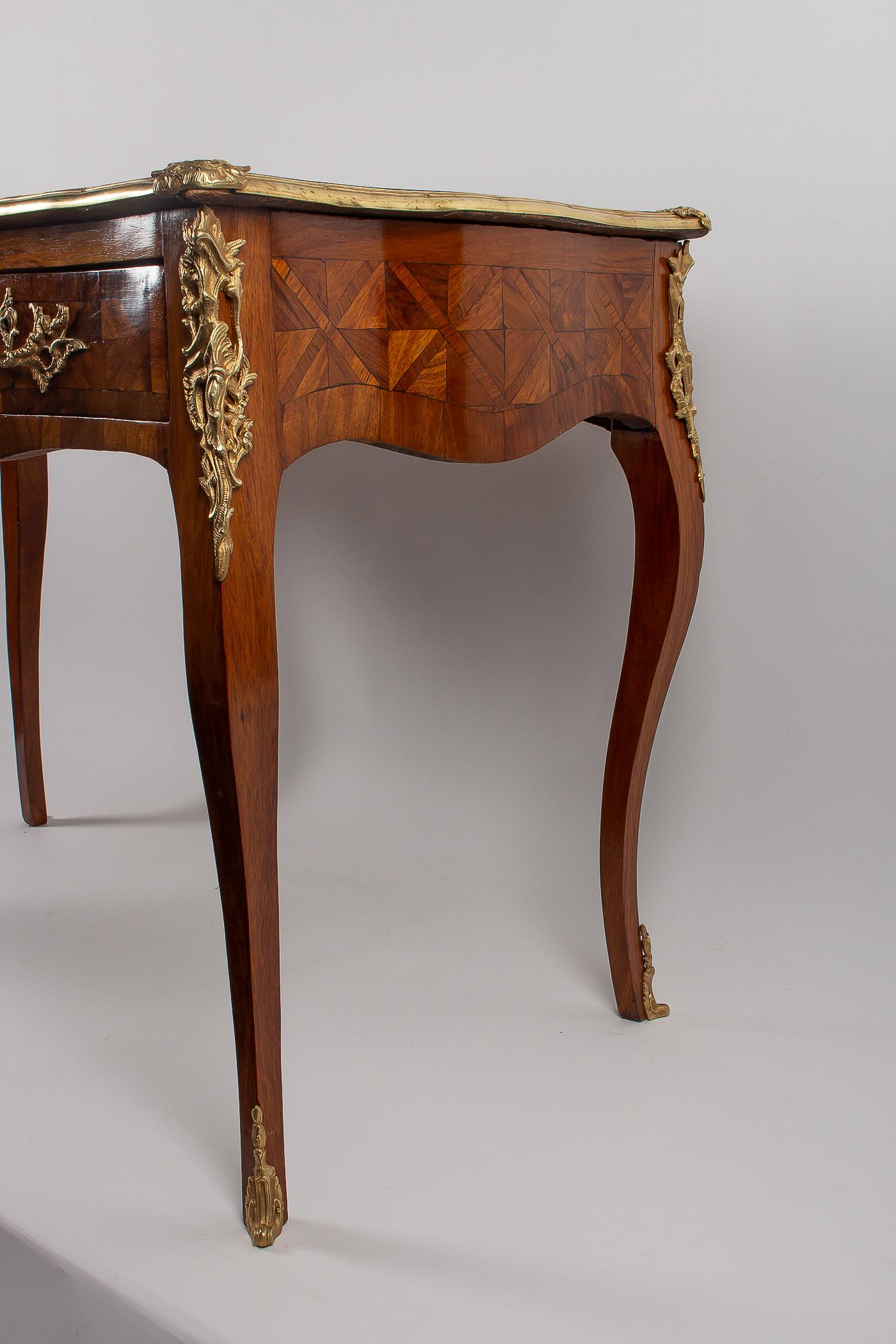 Small French Louis XV Style Marquetry Bureau Plat, circa 1820-1840 5