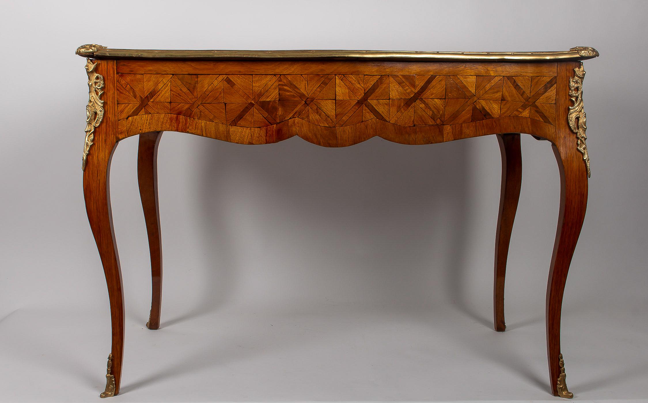 Small French Louis XV Style Marquetry Bureau Plat, circa 1820-1840 7