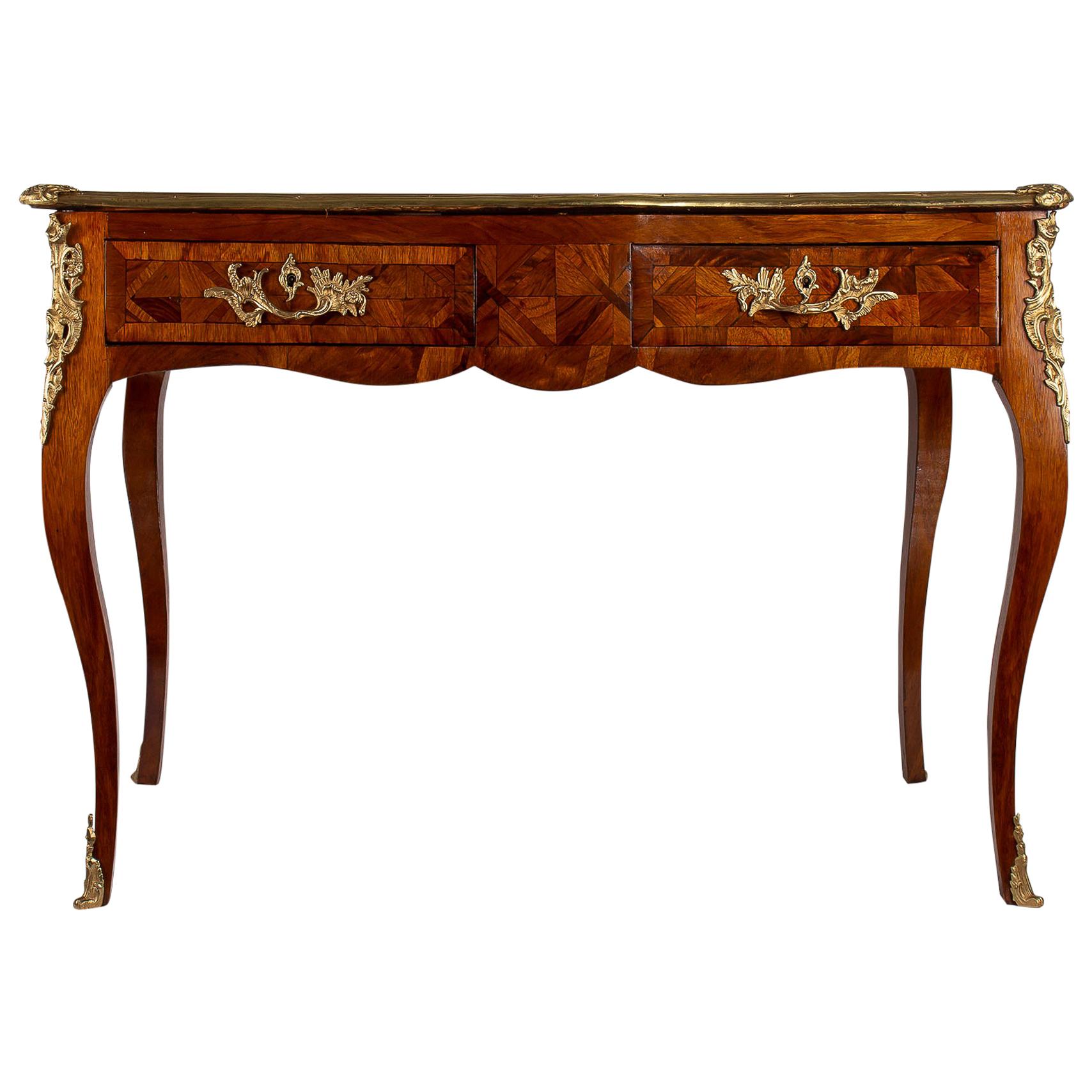 Small French Louis XV Style Marquetry Bureau Plat, circa 1820-1840