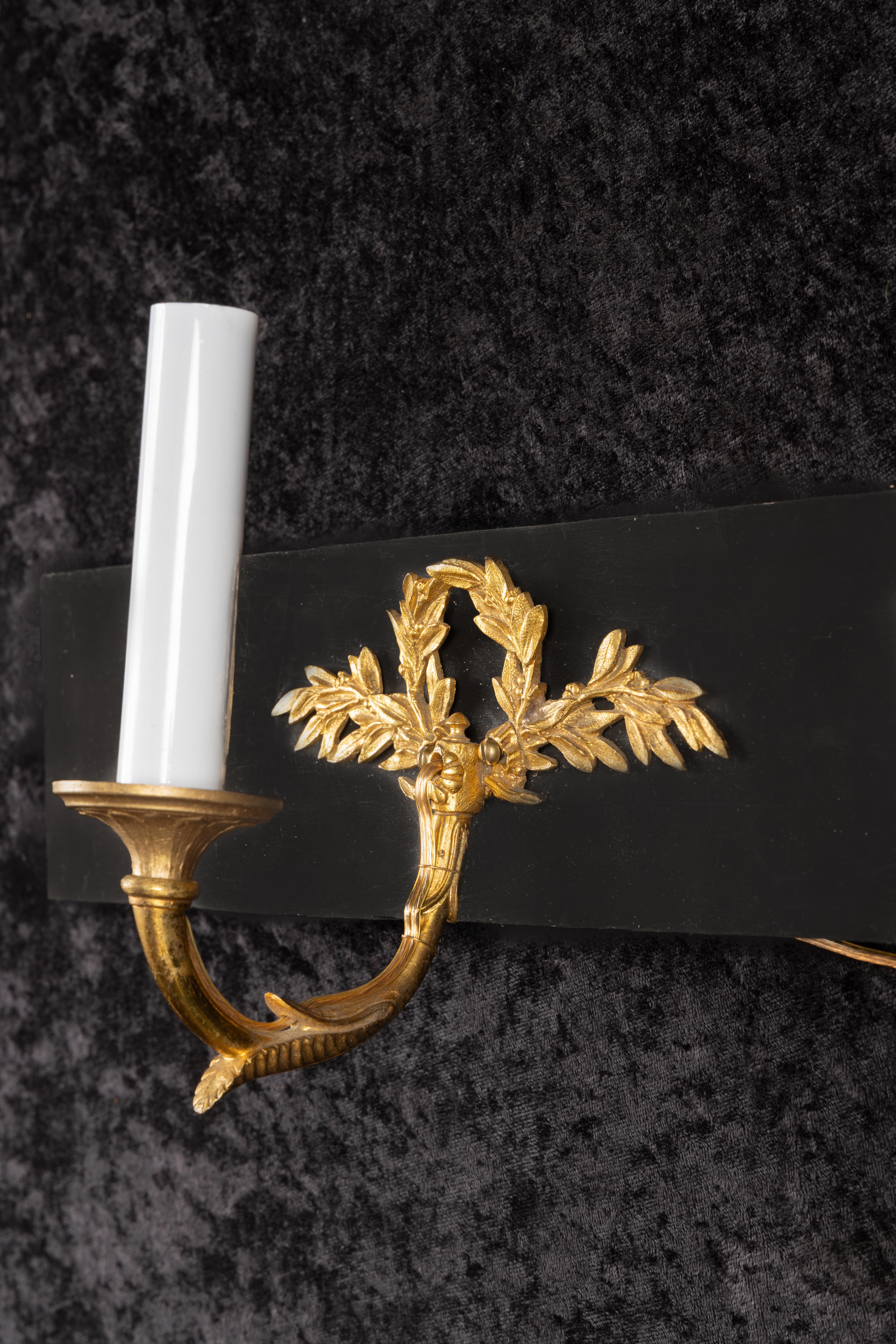 Gold Plate Small French Louis XVI Bronze Dore Sconces, 19th Century, Set of three available For Sale