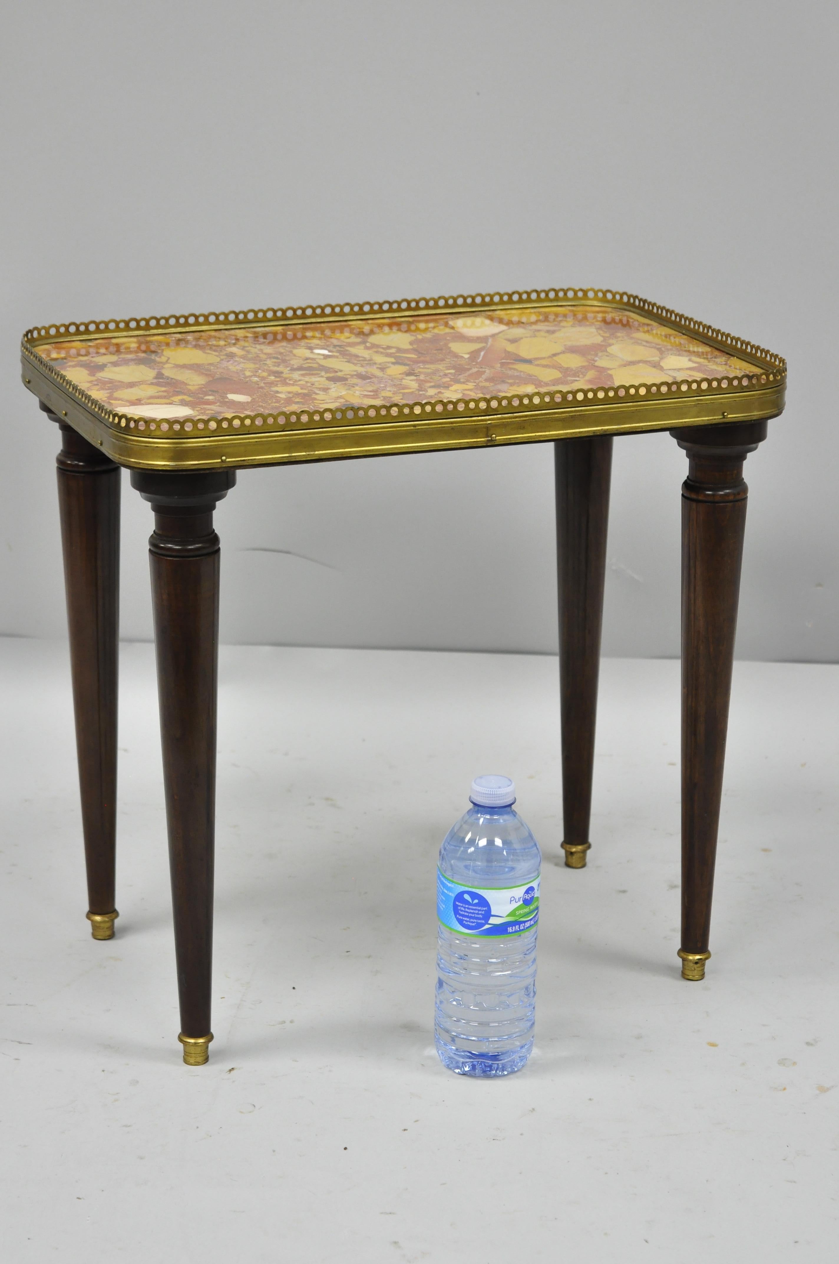 Small French Louis XVI Directoire Style Rouge Marble Top Accent Drink Side Table In Good Condition In Philadelphia, PA