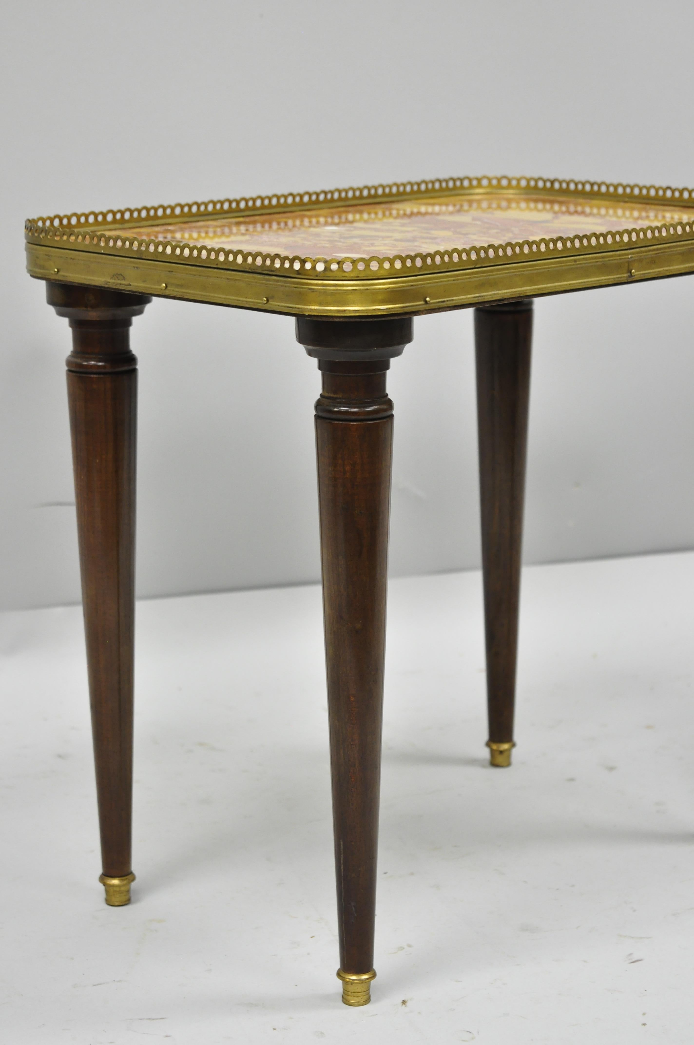 Small French Louis XVI Directoire Style Rouge Marble Top Accent Drink Side Table 4