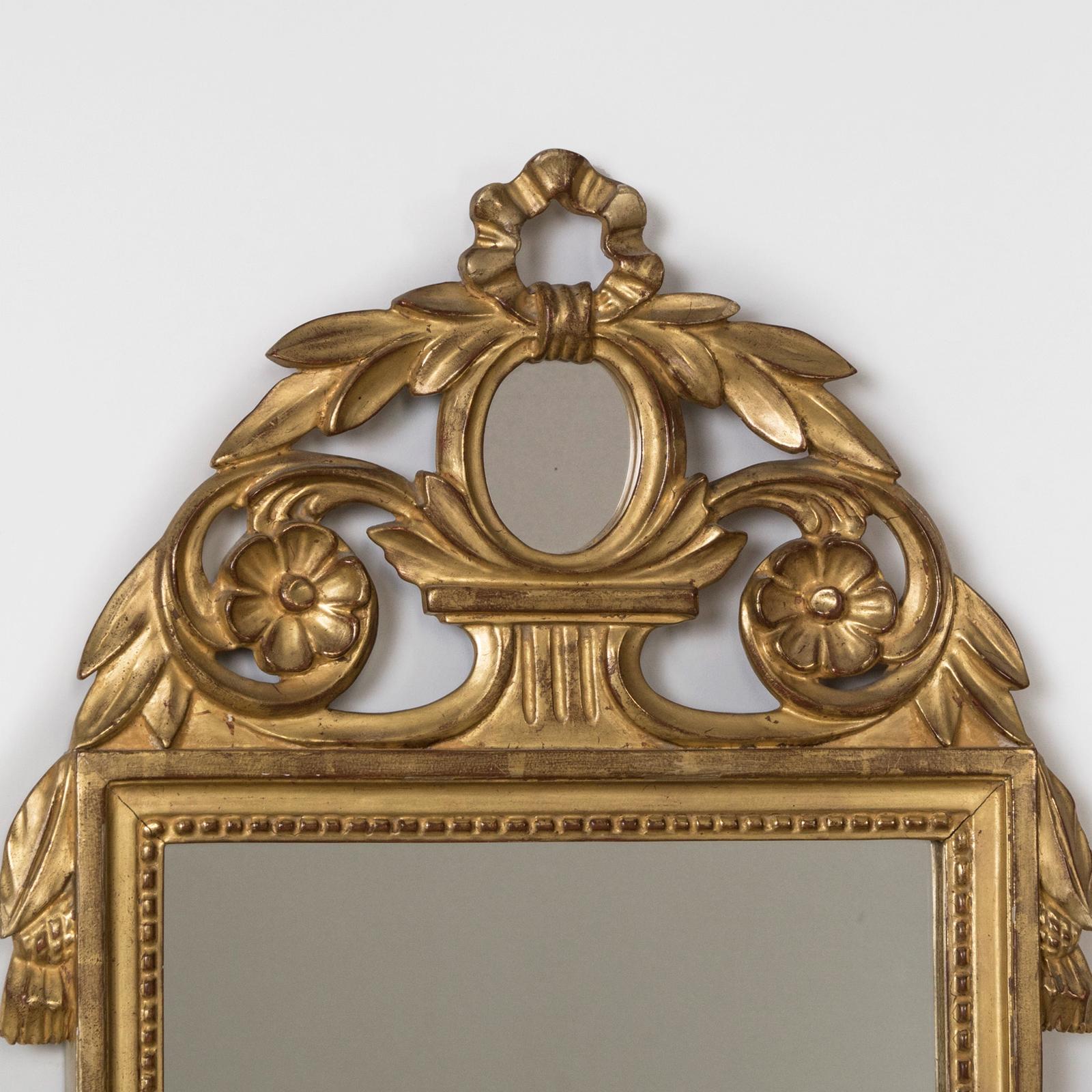 Gilt Small French Louis XVI Marriage Mirror with a Mirror Crest For Sale
