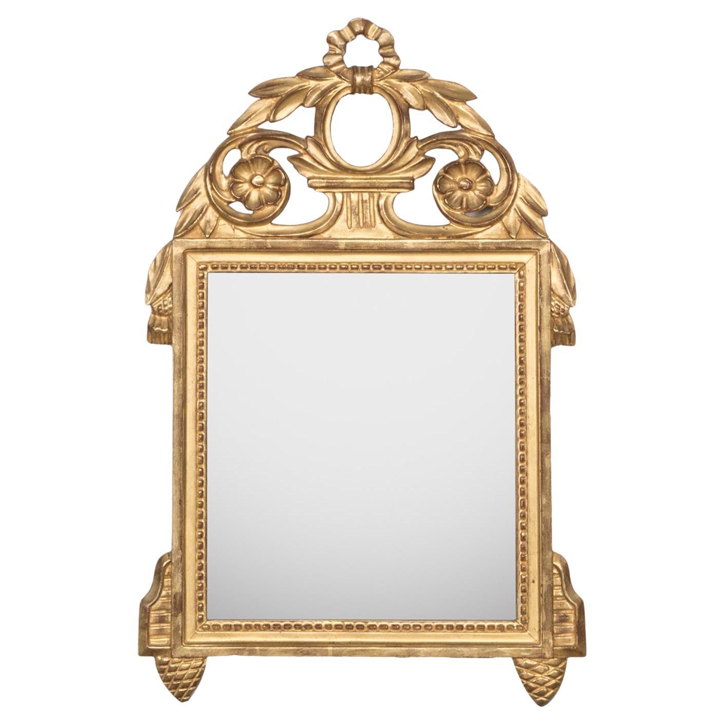 Petit miroir à marriage Louis XVI français avec crête de miroir