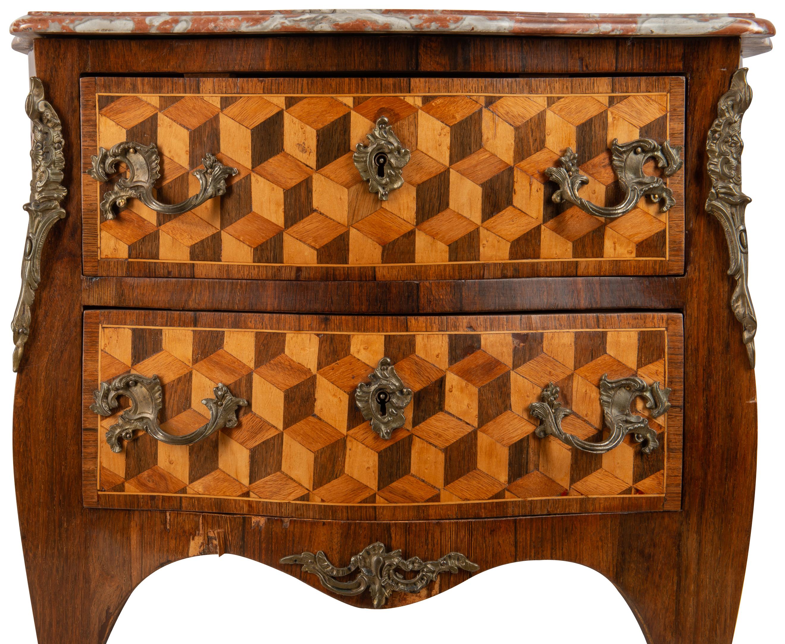 Parquetry Small French Louis XVI Style Inlaid Commode, circa 1900