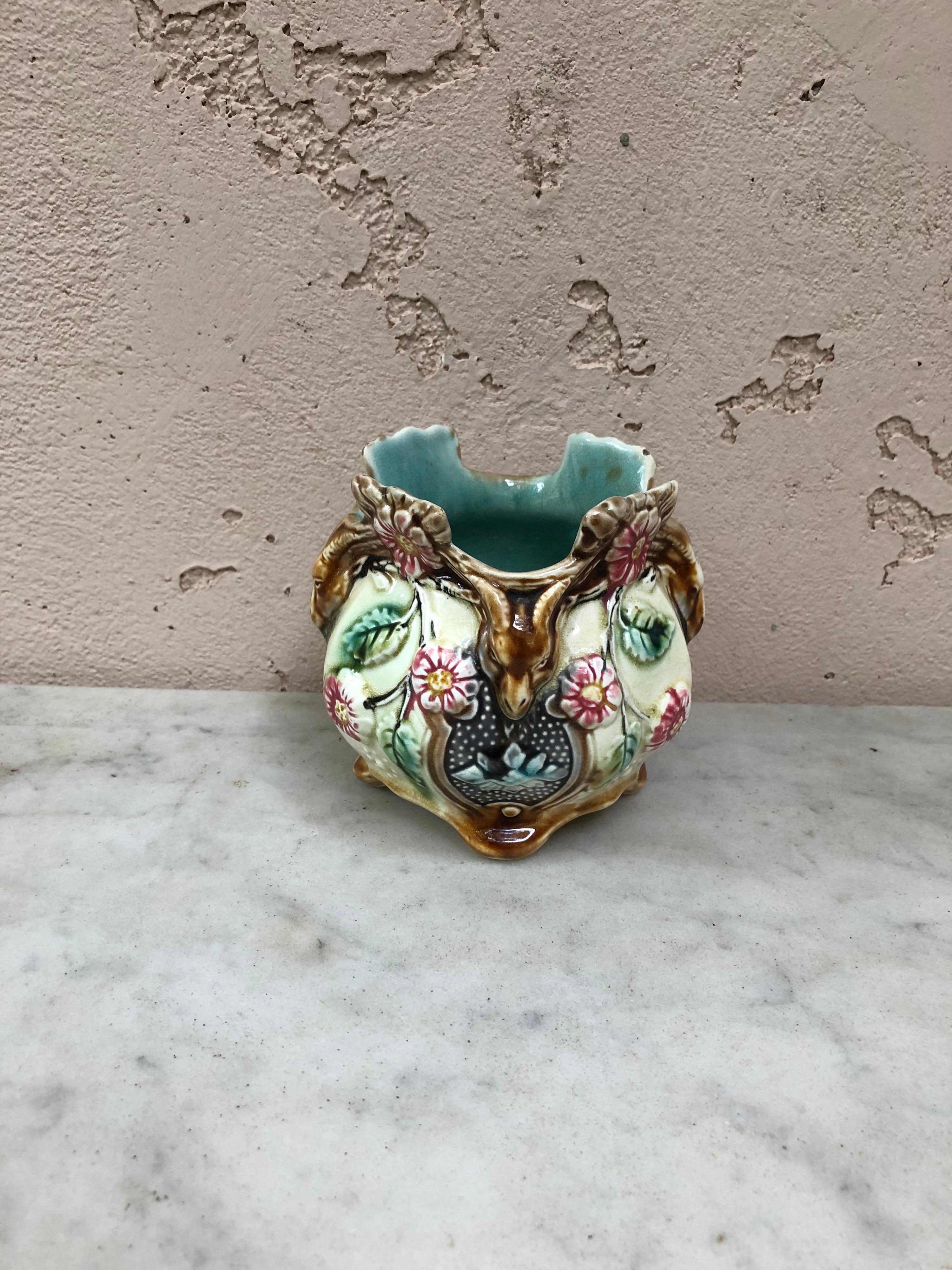Rococo Revival Small French Majolica Cache Pot Onnaing, Circa 1890 For Sale