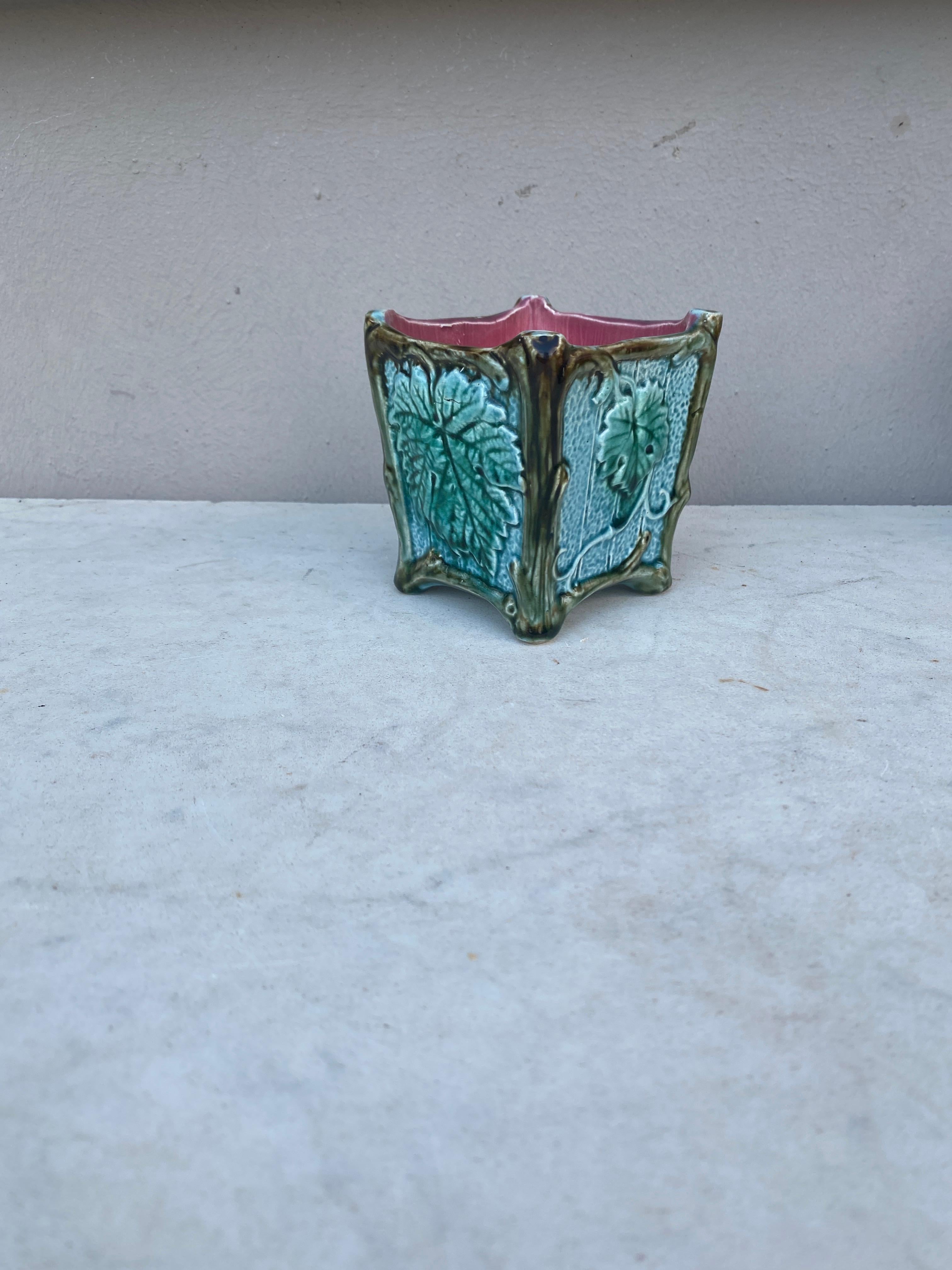 Rustic Small French Majolica Cache Pot Onnaing, circa 1890 For Sale