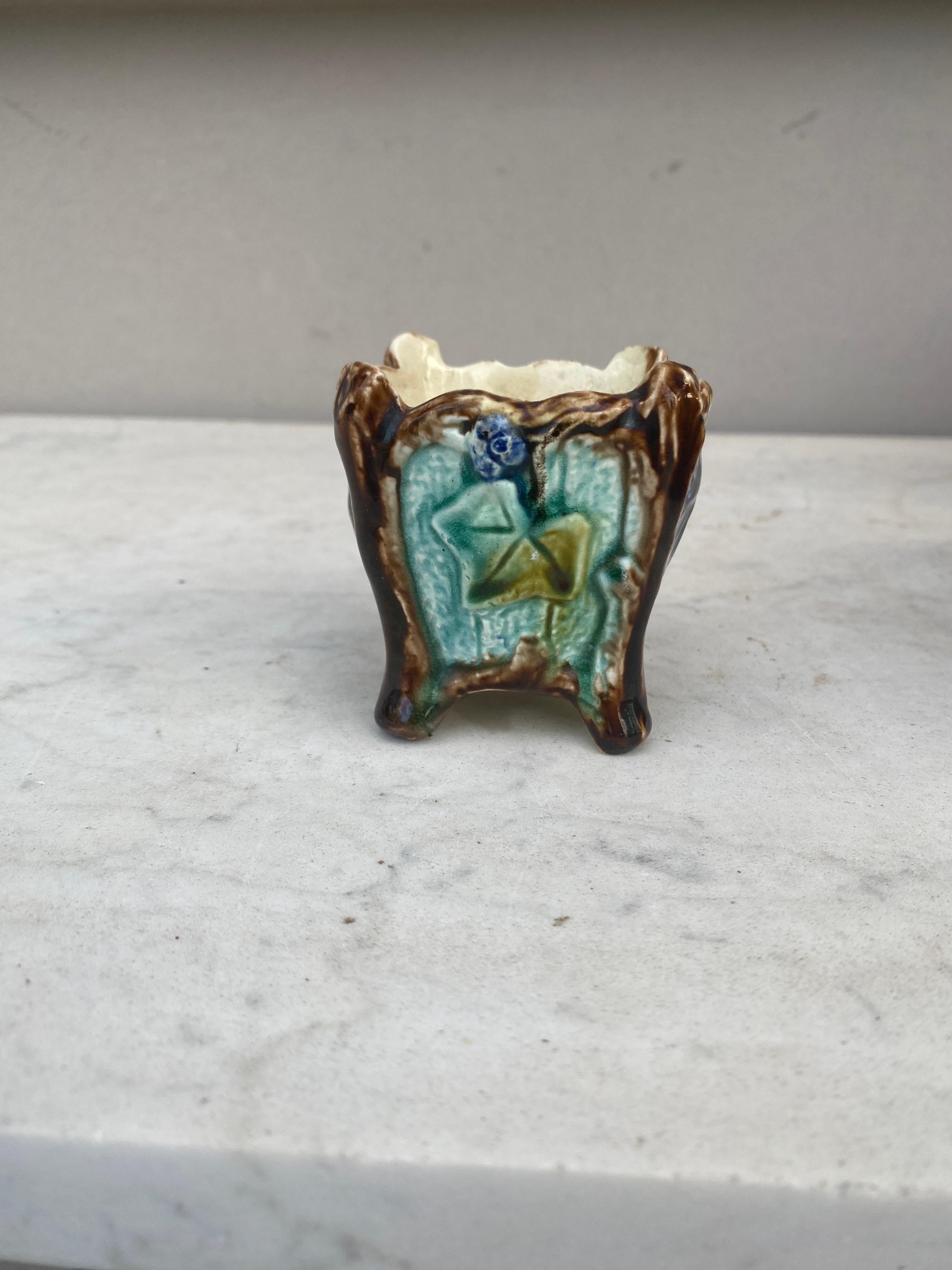Rustic Small French Majolica Cache Pot Onnaing, circa 1890 For Sale