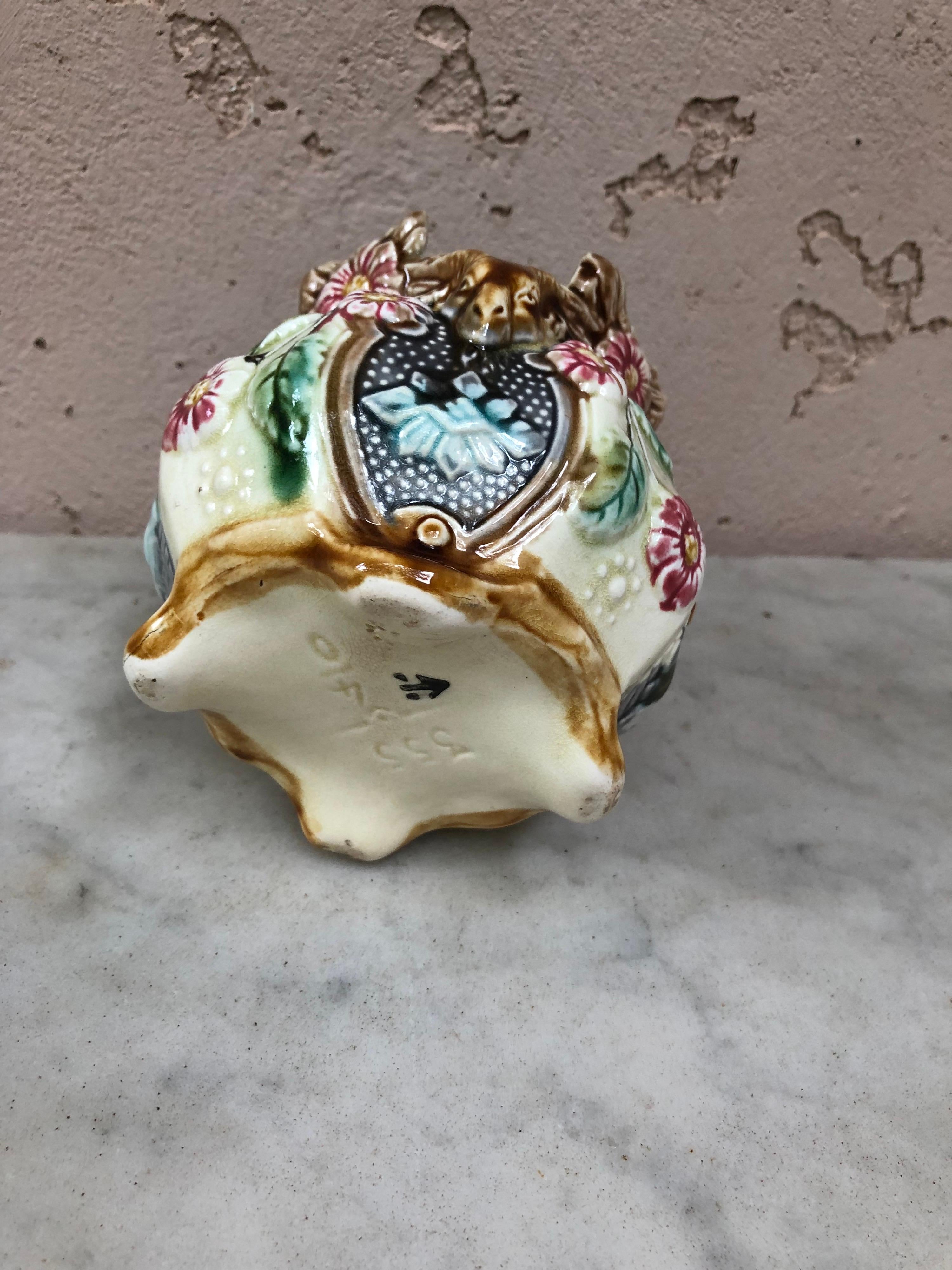 Late 19th Century Small French Majolica Cache Pot Onnaing, Circa 1890 For Sale