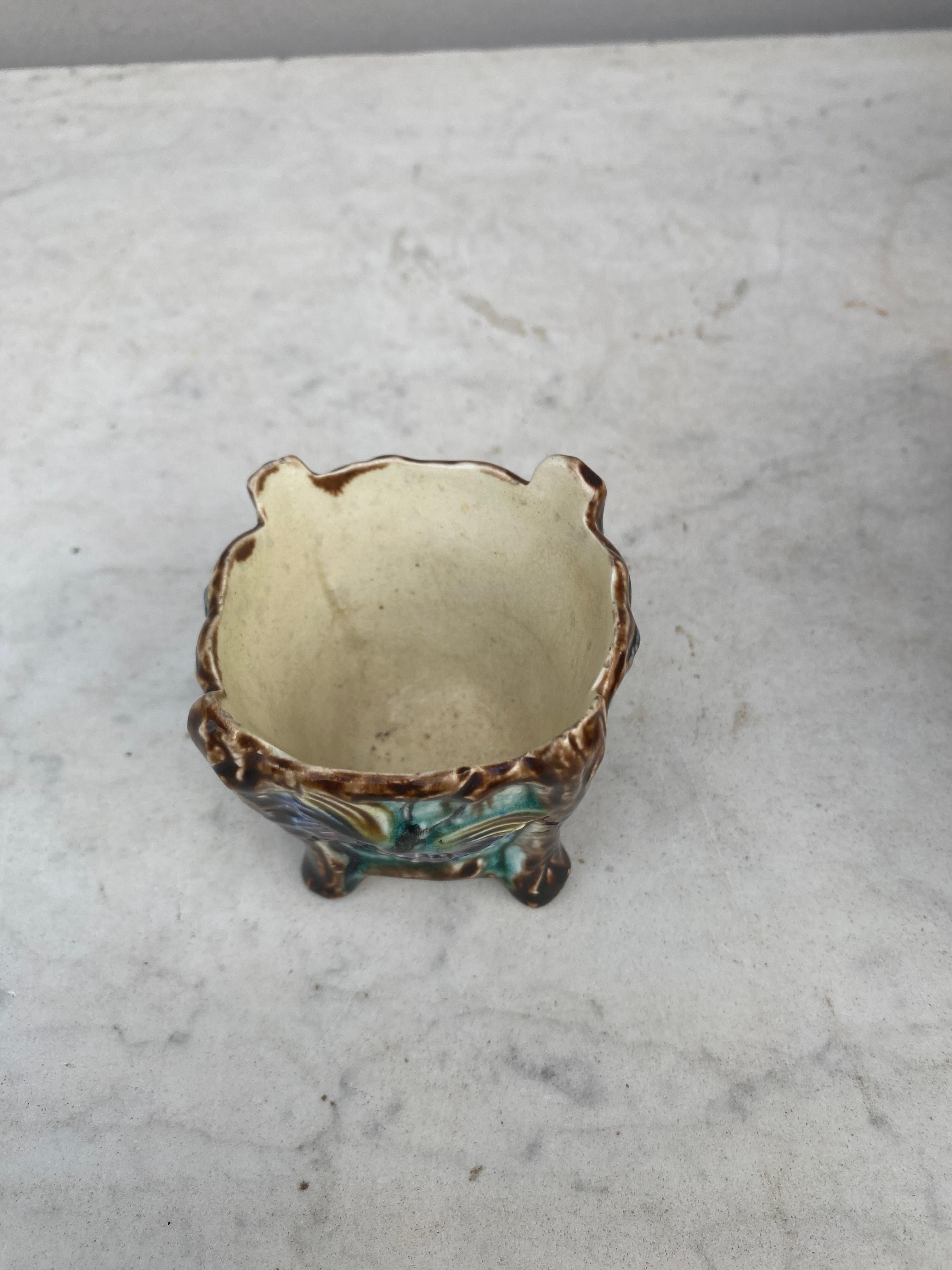 Late 19th Century Small French Majolica Cache Pot Onnaing, circa 1890 For Sale