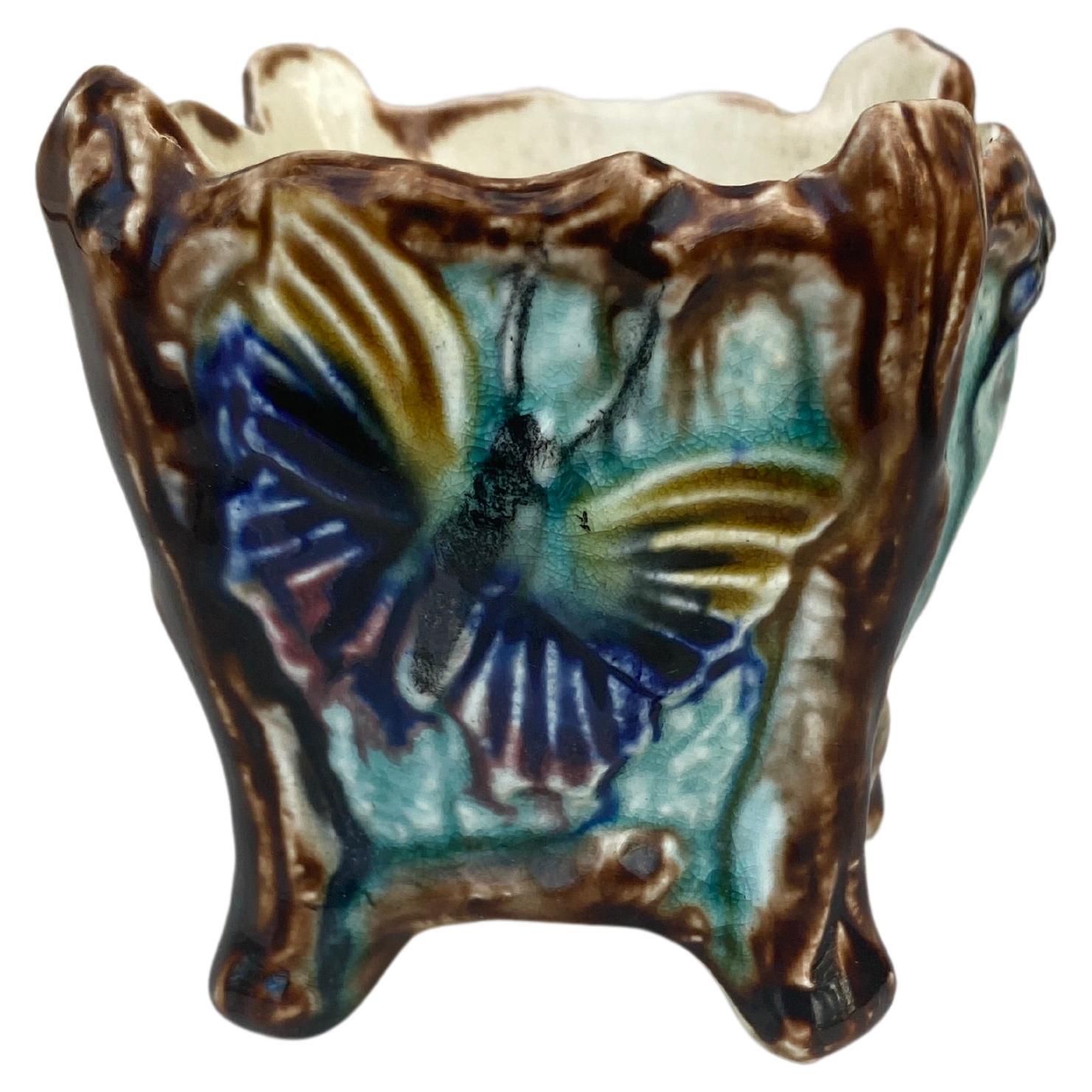 Small French Majolica Cache Pot Onnaing, circa 1890 For Sale