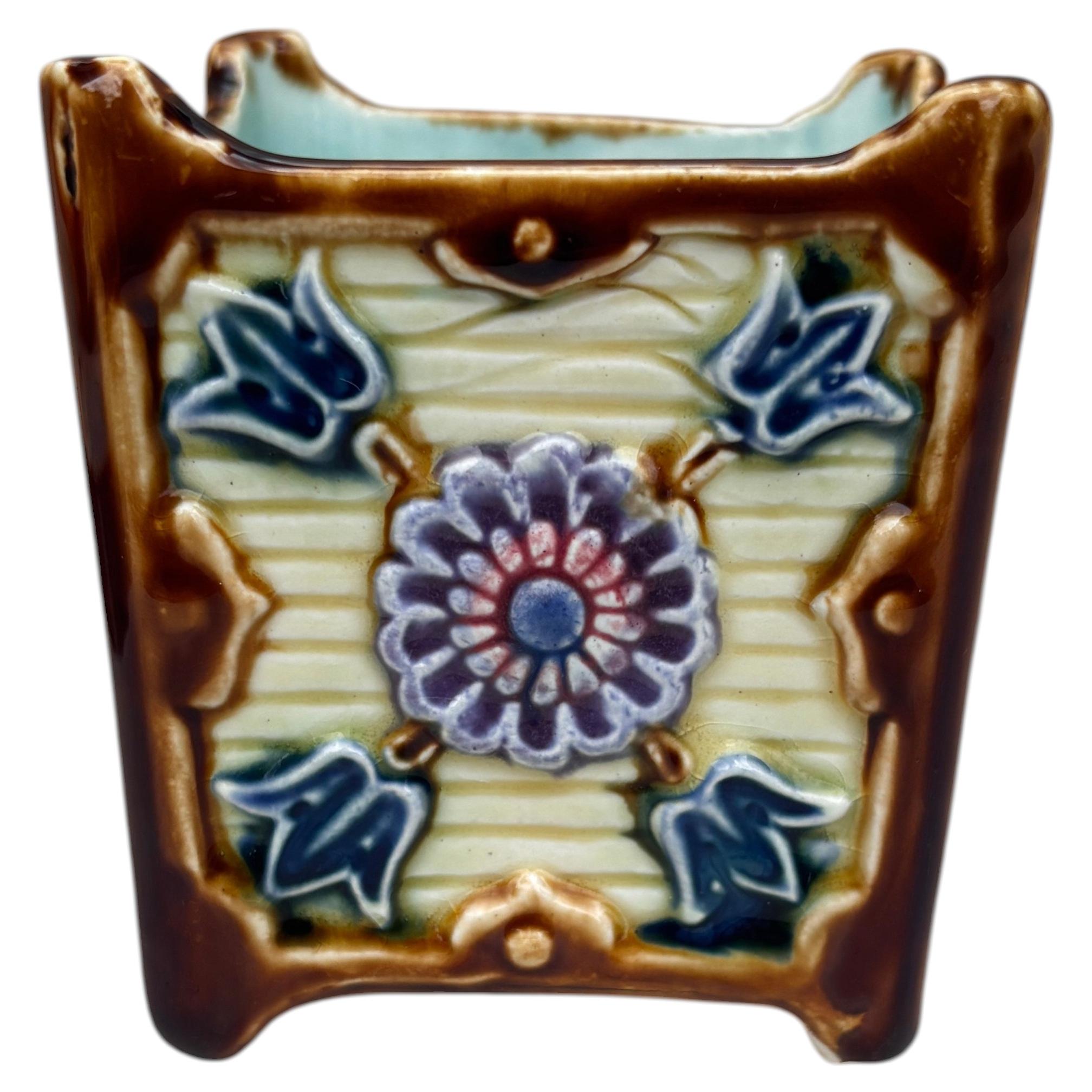Small French Majolica Cache Pot Onnaing, circa 1890 For Sale