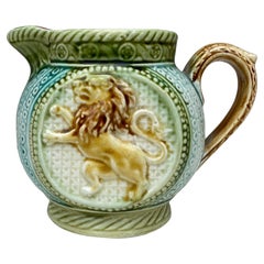 Small French Majolica Lion Pitcher Onnaing, circa 1900