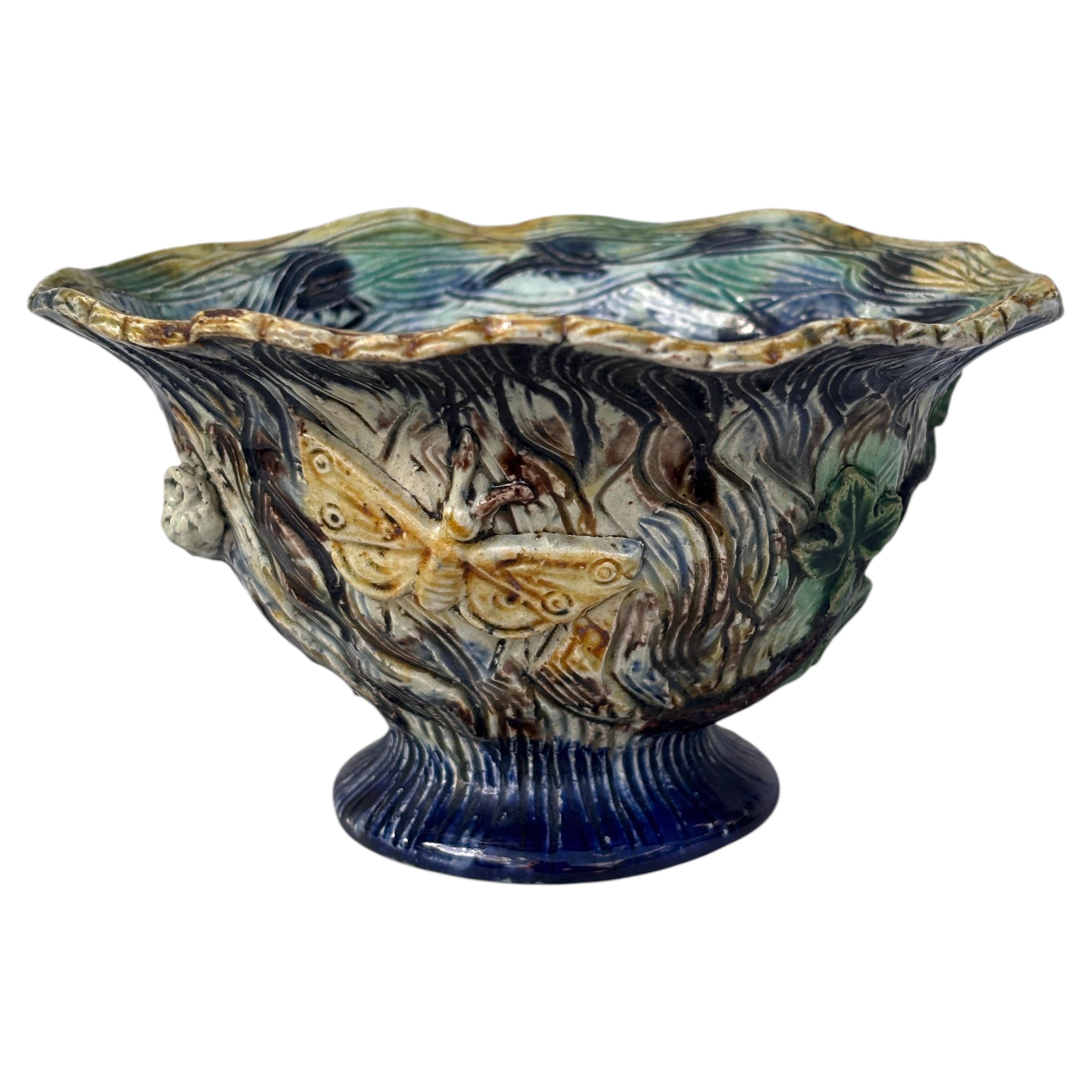 Kleine französische Majolika Palissy Cache Pot Thomas Sergent im Angebot