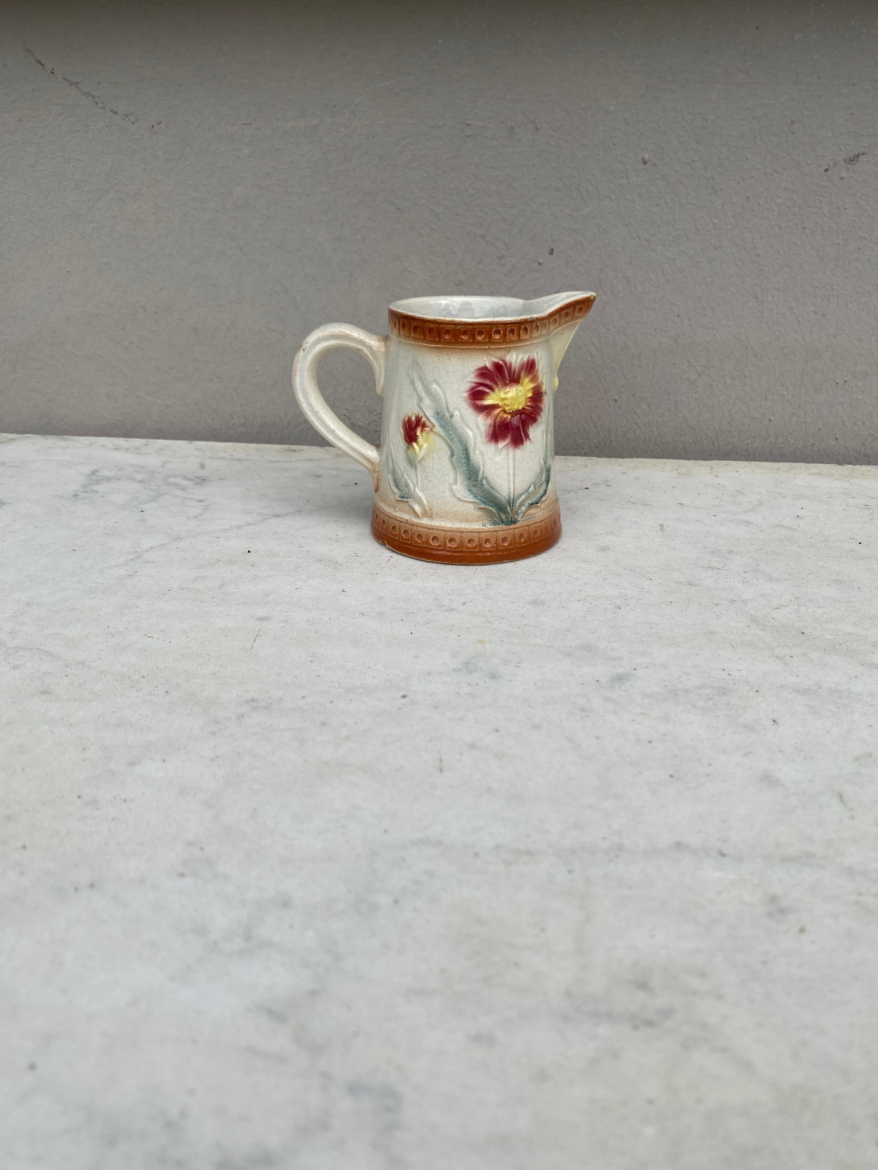 Rustic Small French Majolica Pitcher Creamer circa 1900 For Sale