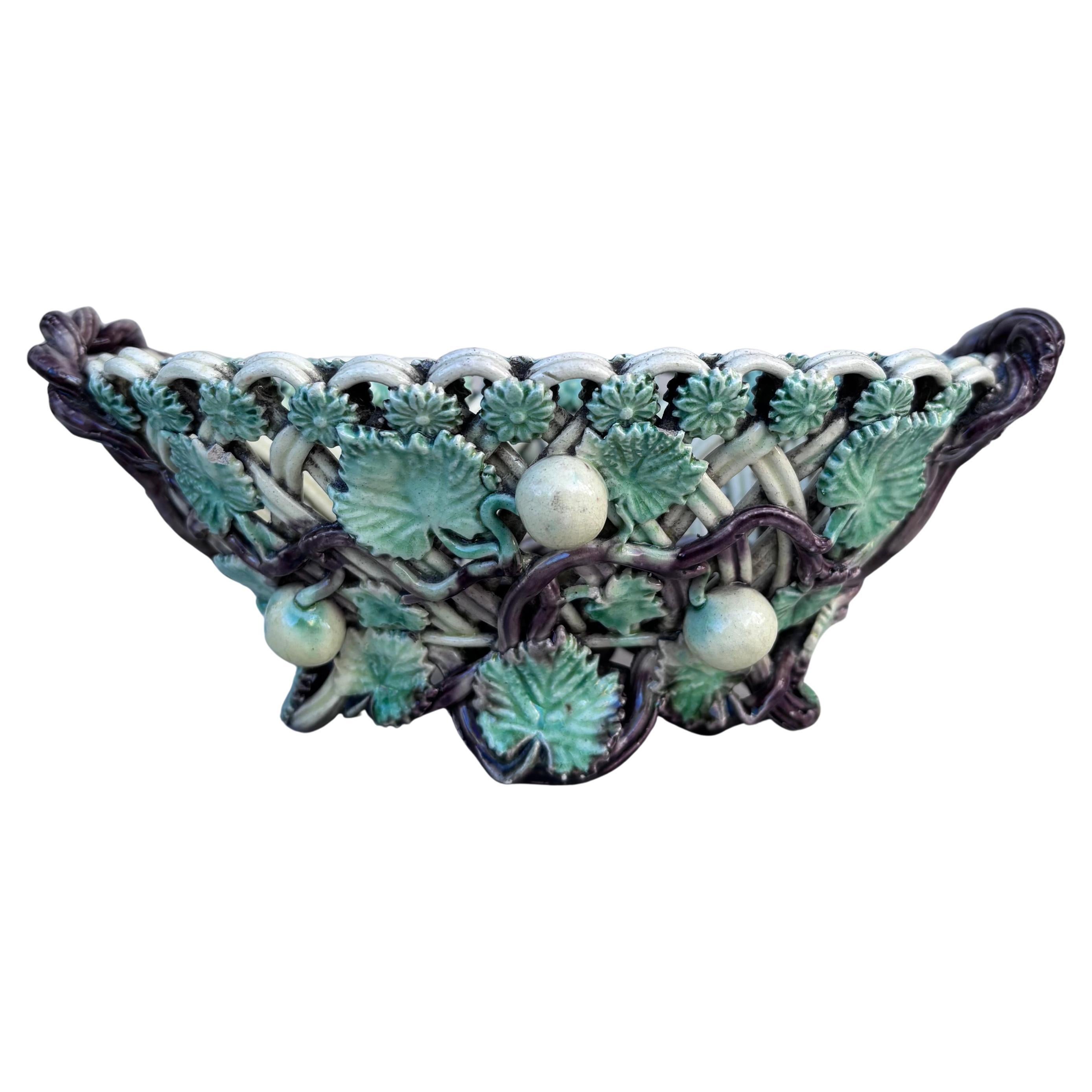 Small French Majolica Reticulated Jardiniere Circa 1890
