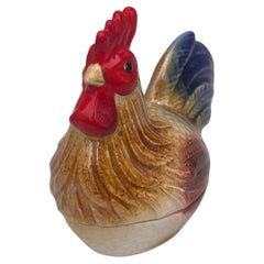 Small French Majolica Rooster Tureen Caugant