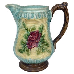 Small French Majolica Rose Pitcher Creamer circa 1900