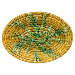 Antique Small French Majolica Seaweed Platter Sarreguemines, circa 1890