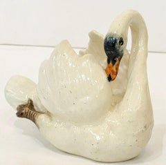 Small French Majolica White Swan by Delphin Massier