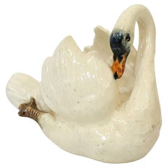 Small French Majolica White Swan by Delphin Massier