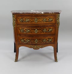 Small French Marble Topped Inlaid Chest of Drawers, circa 1880