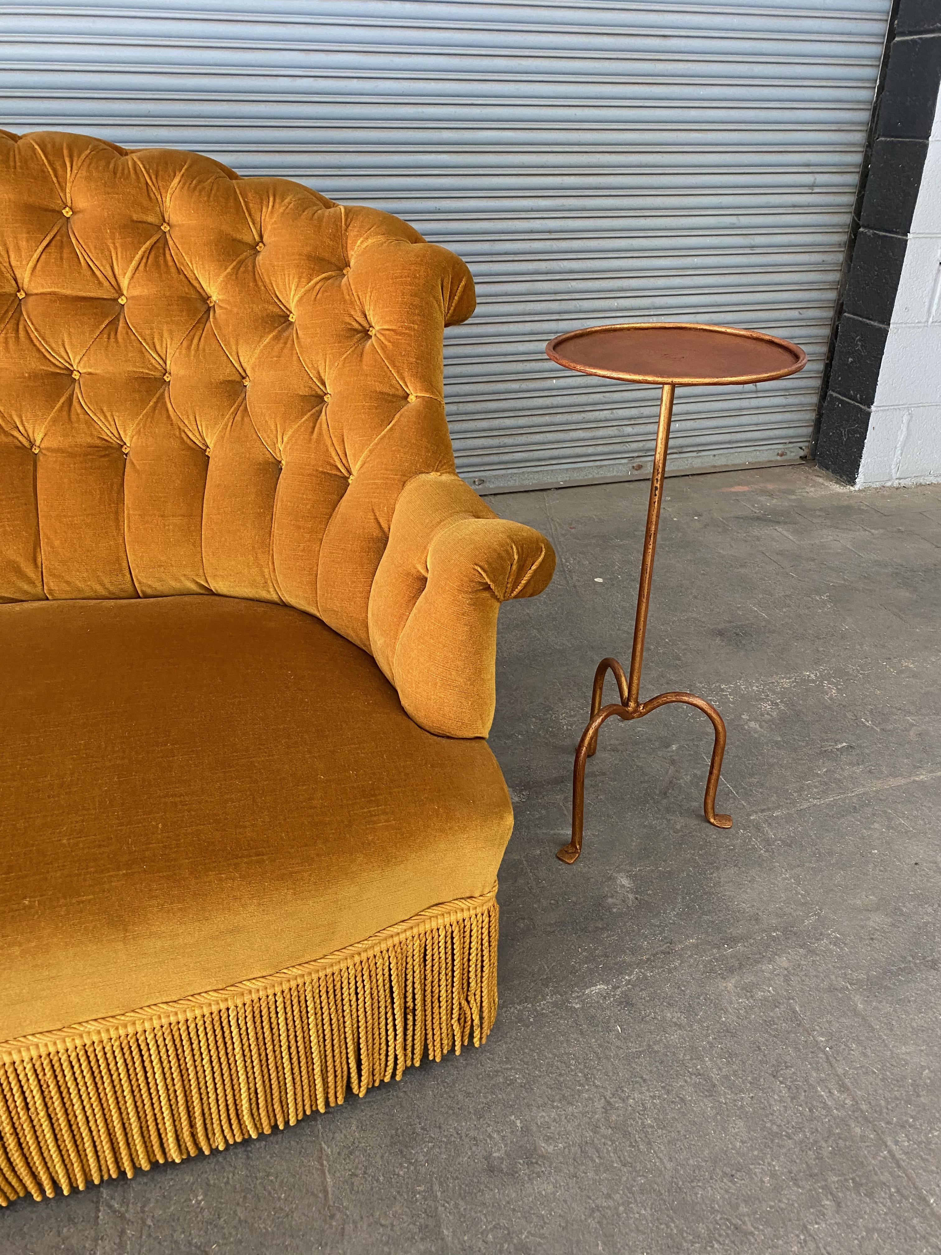 Small French Napoleon III Gold Velvet Tufted Settee 5