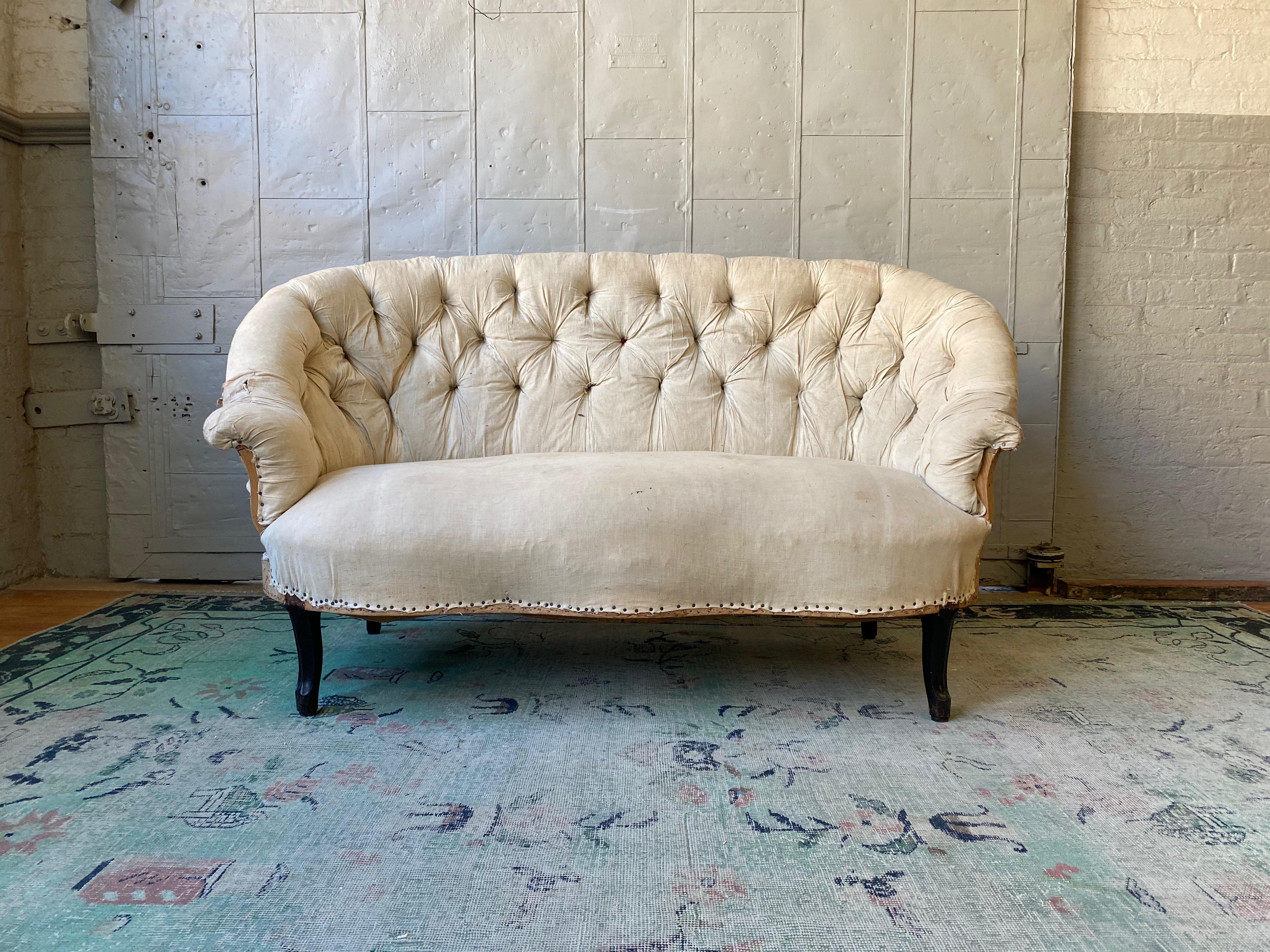 Napoleon III Small French Settee with Tufted Back and Cabriole Legs