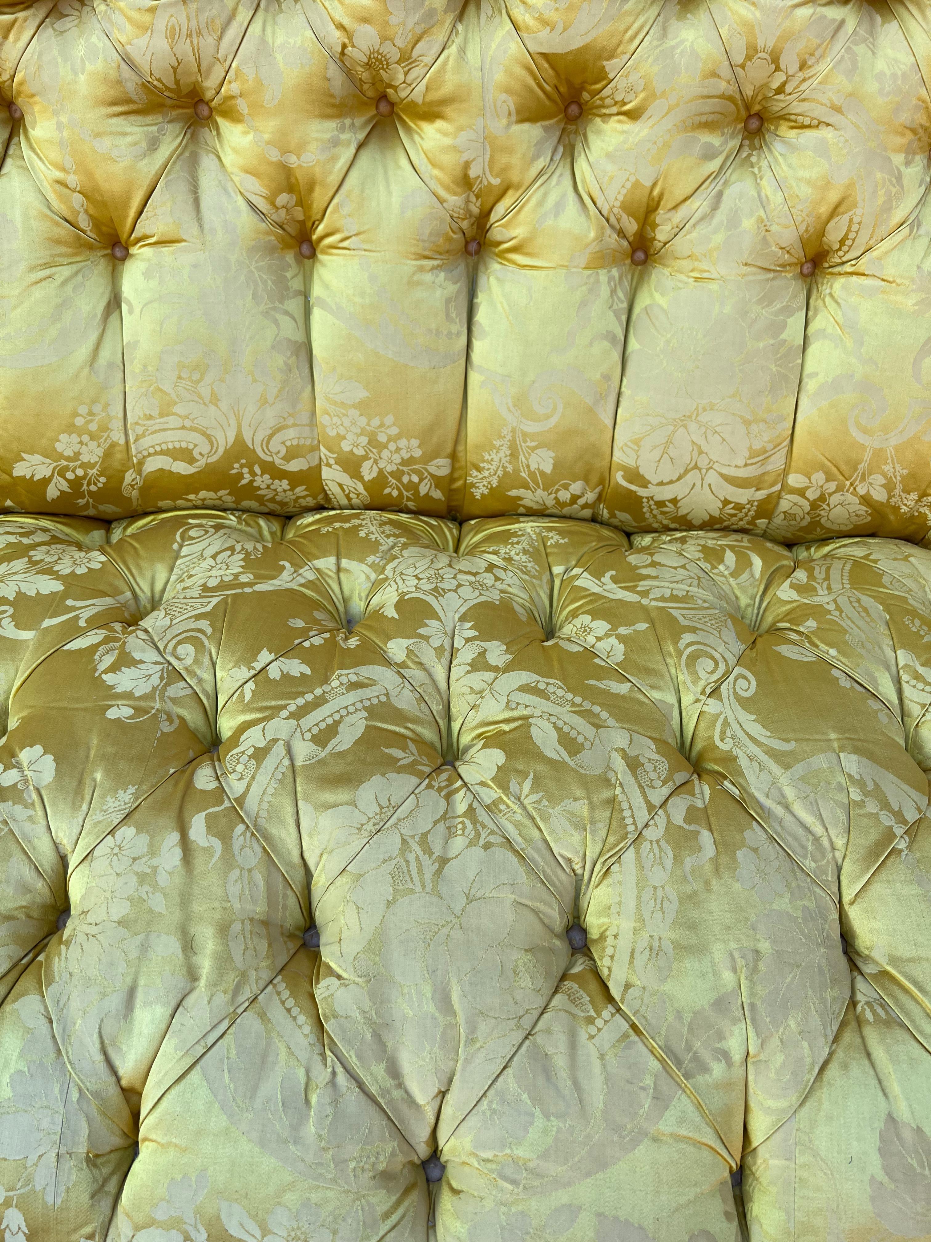 Small French Napoleon III Tufted Sofa in Yellow Silk Fabric 6