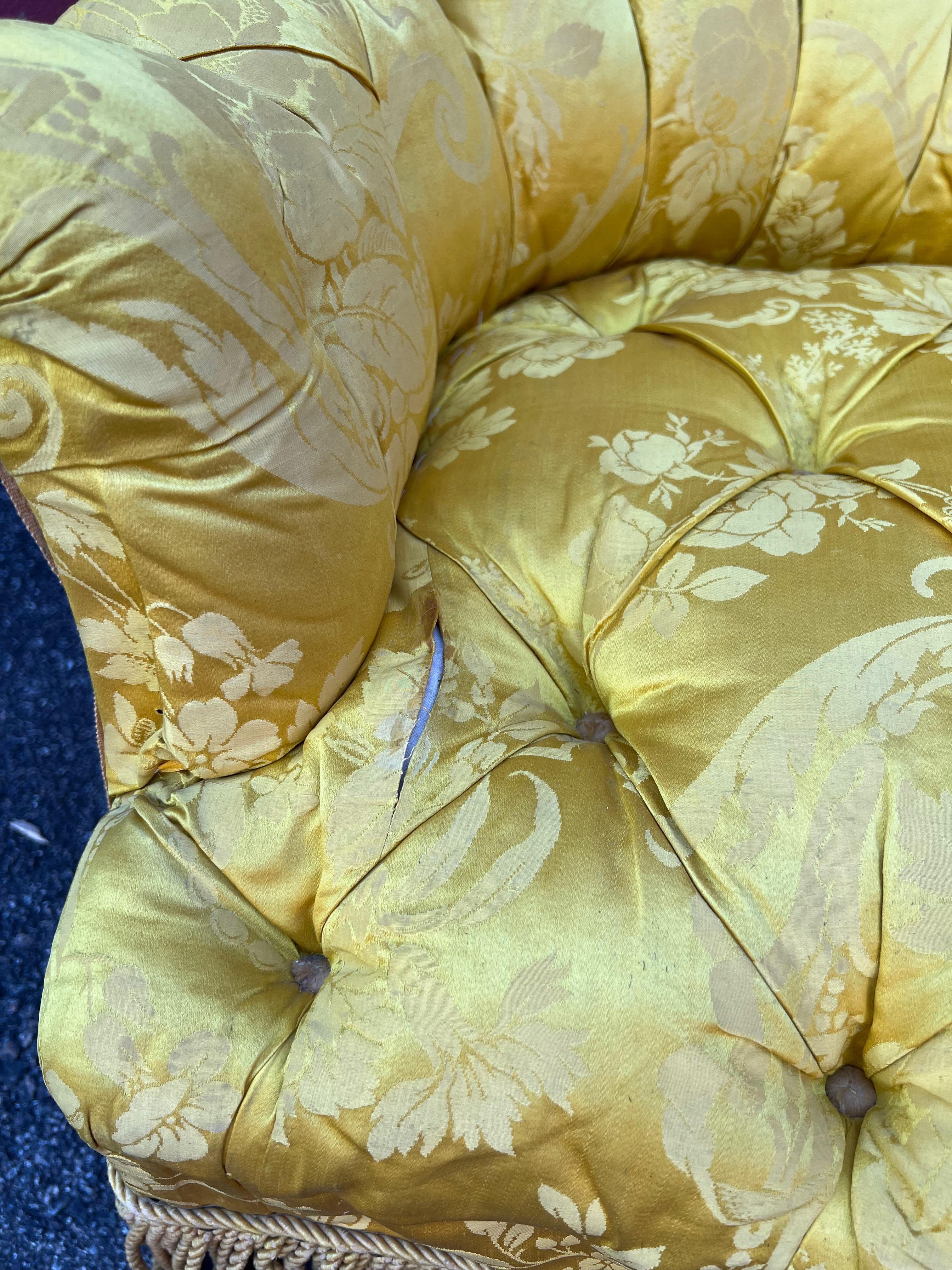 Small French Napoleon III Tufted Sofa in Yellow Silk Fabric 8