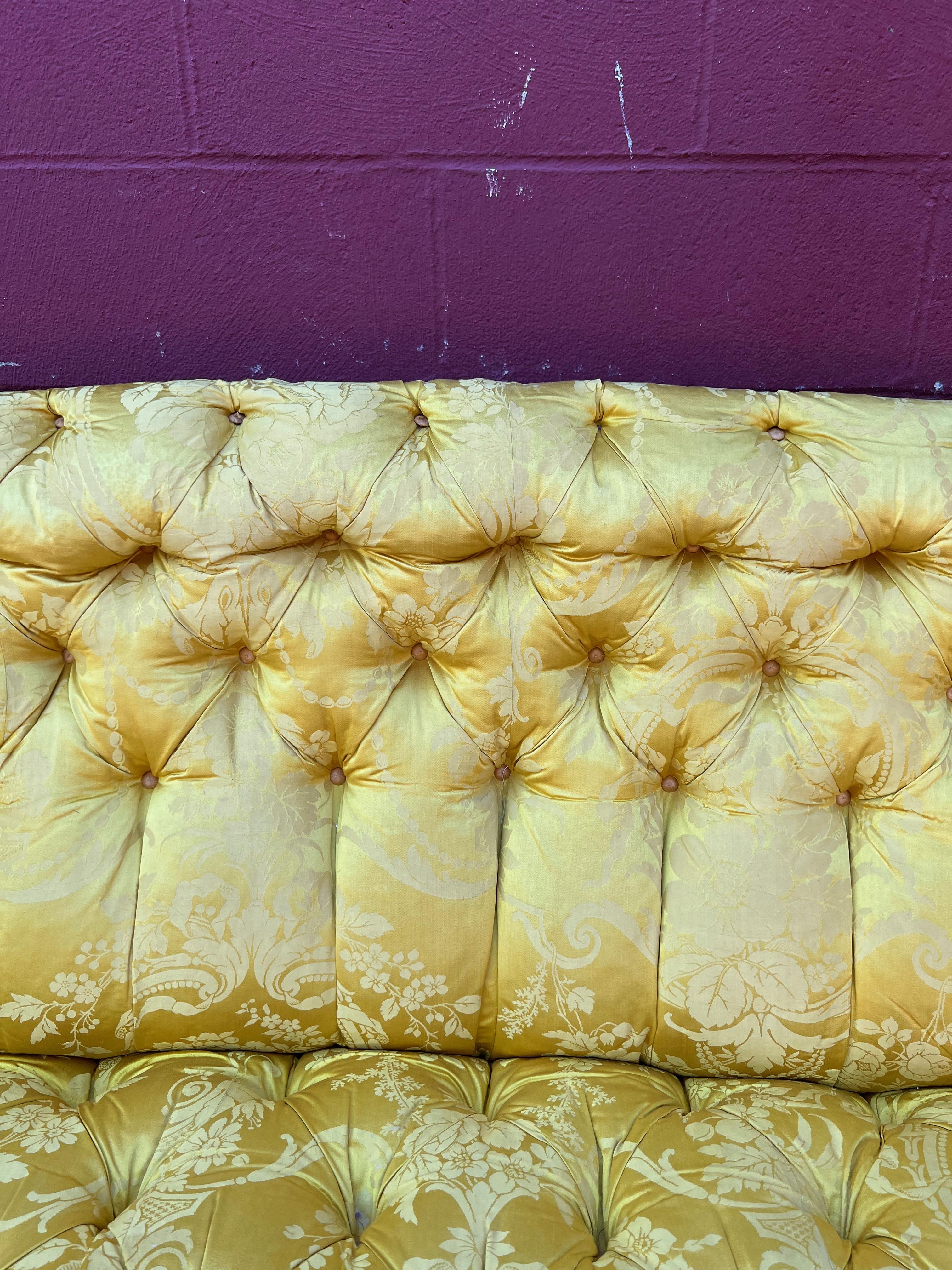 Small French Napoleon III Tufted Sofa in Yellow Silk Fabric 5