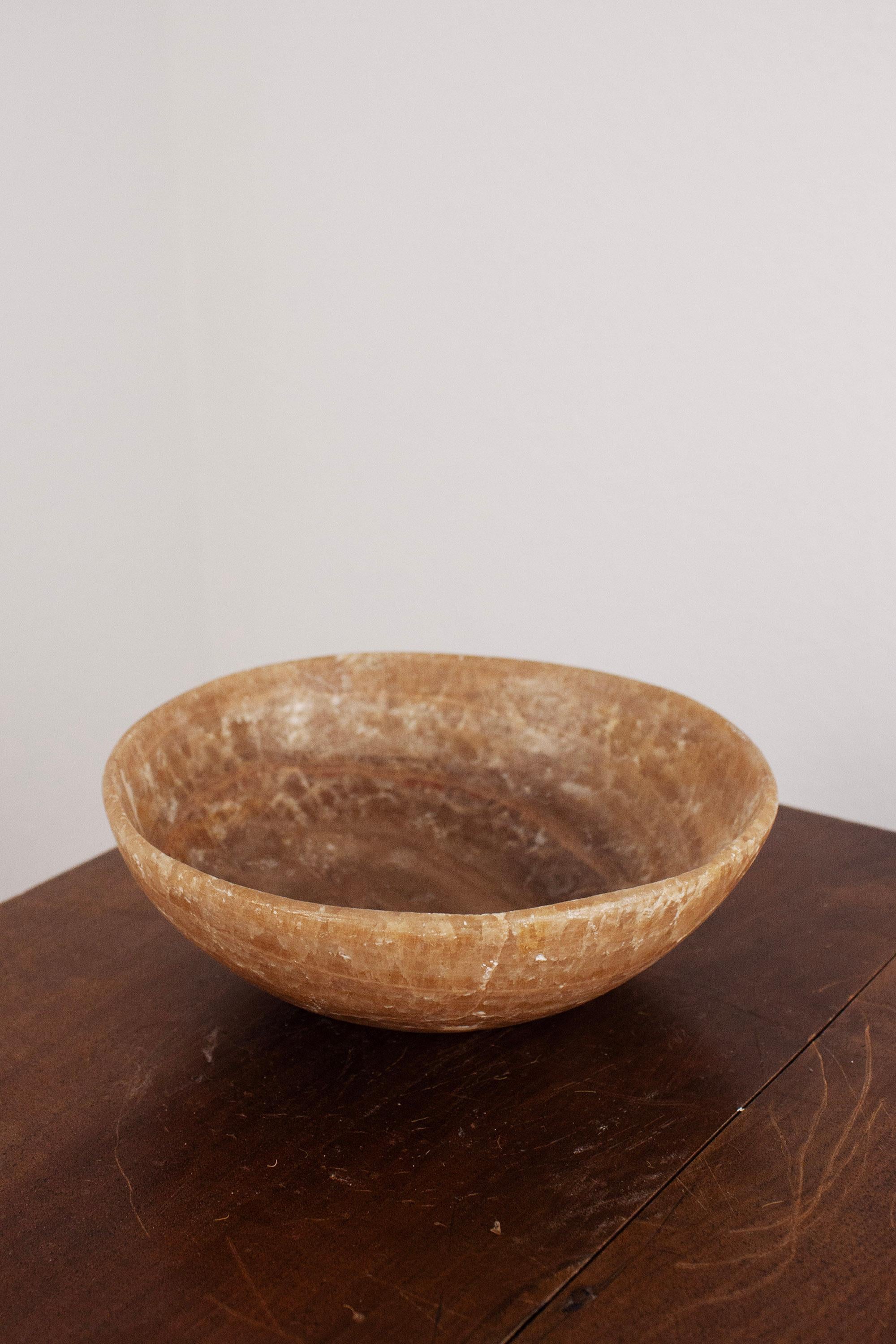 Organic Modern Small French Natural Beige and Brown Marble Stone Bowl For Sale