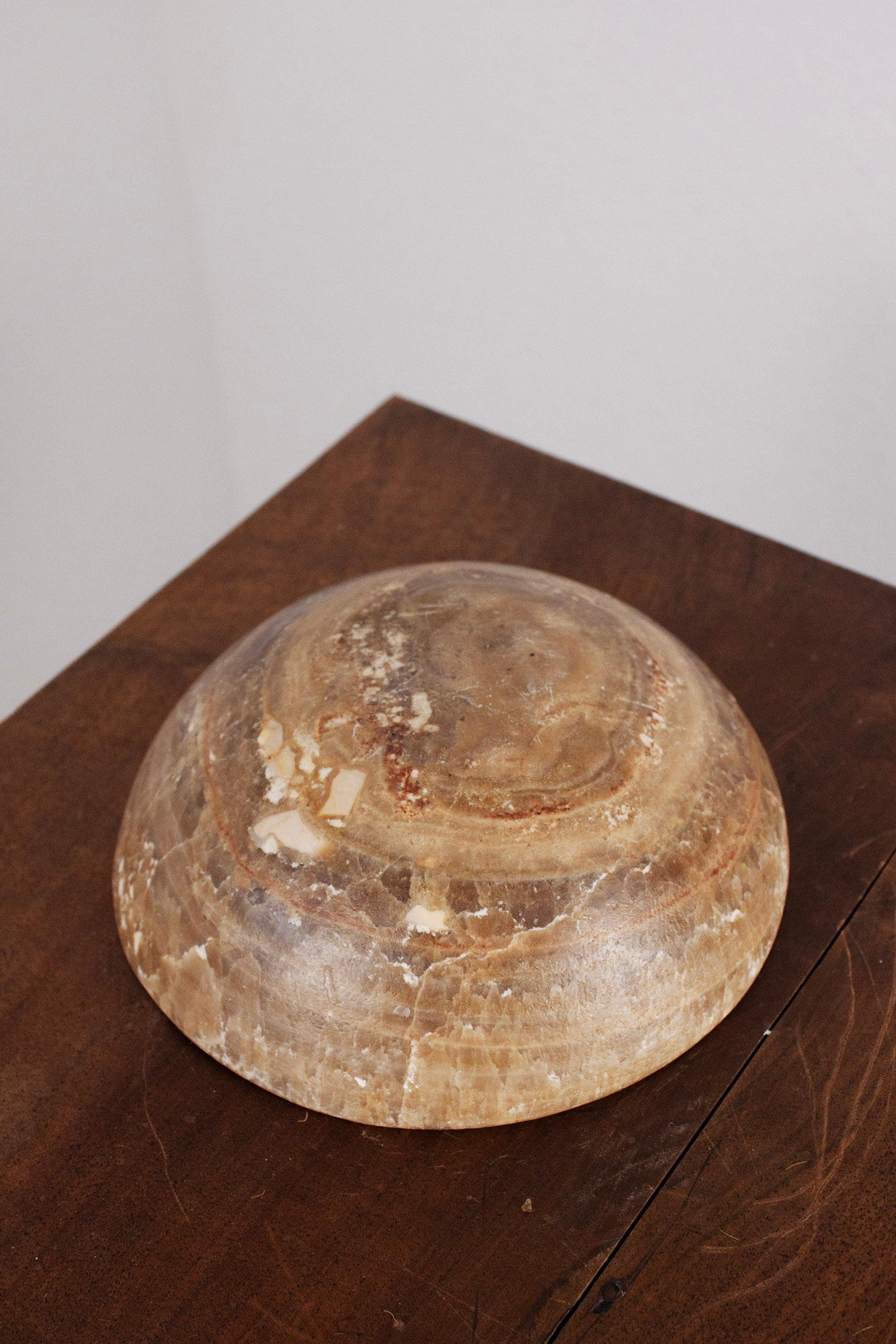 20th Century Small French Natural Beige and Brown Marble Stone Bowl For Sale