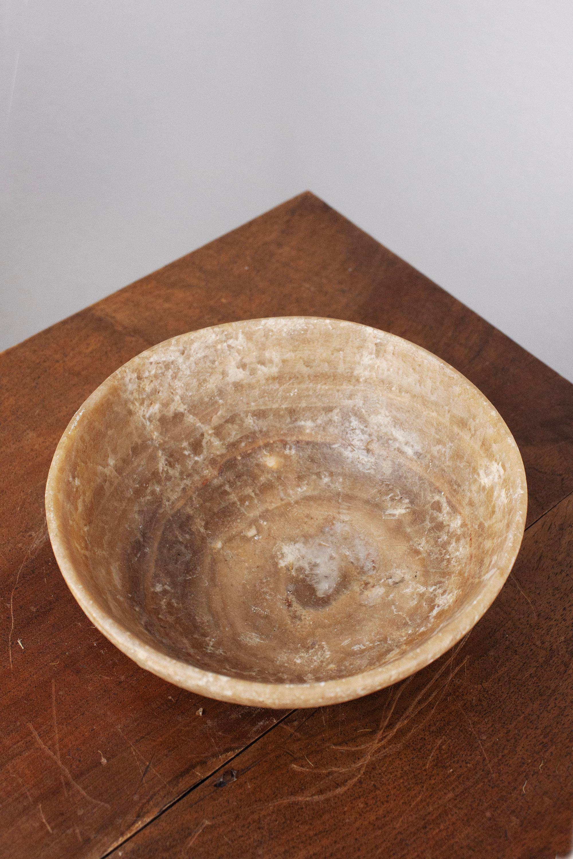 Onyx Small French Natural Beige and Brown Marble Stone Bowl For Sale