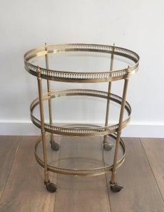 Small French Neoclassical Oval Brass Bar Cart by Maison Jansen
