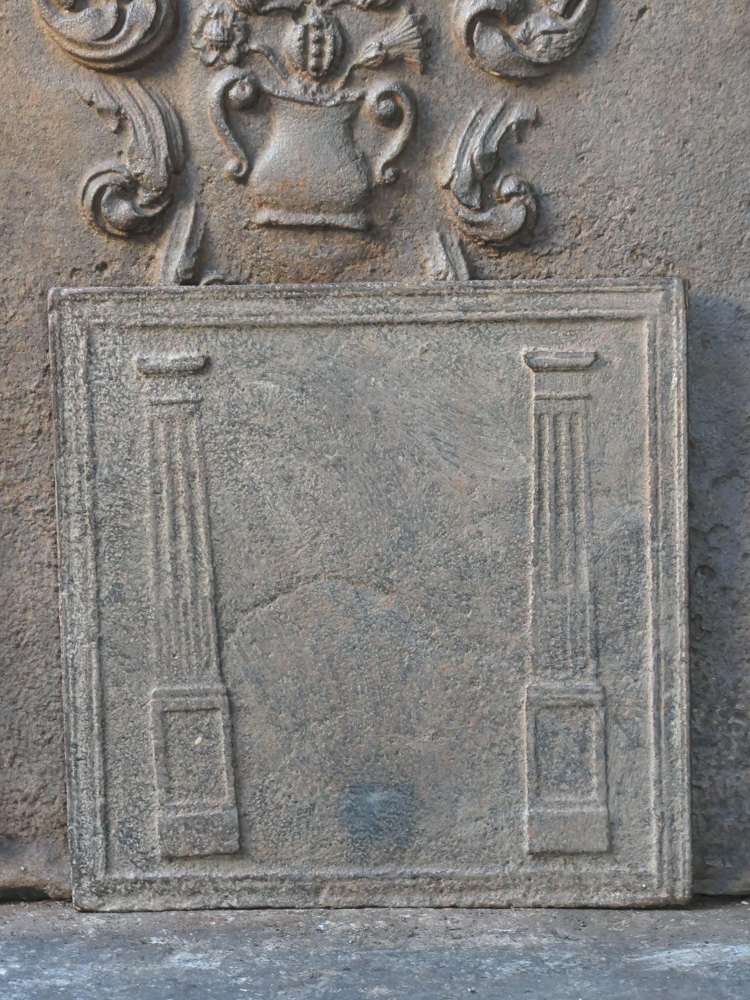 Cast Small French Neoclassical 'Pillars of Freedom' Fireback / Backsplash, 19th C. For Sale