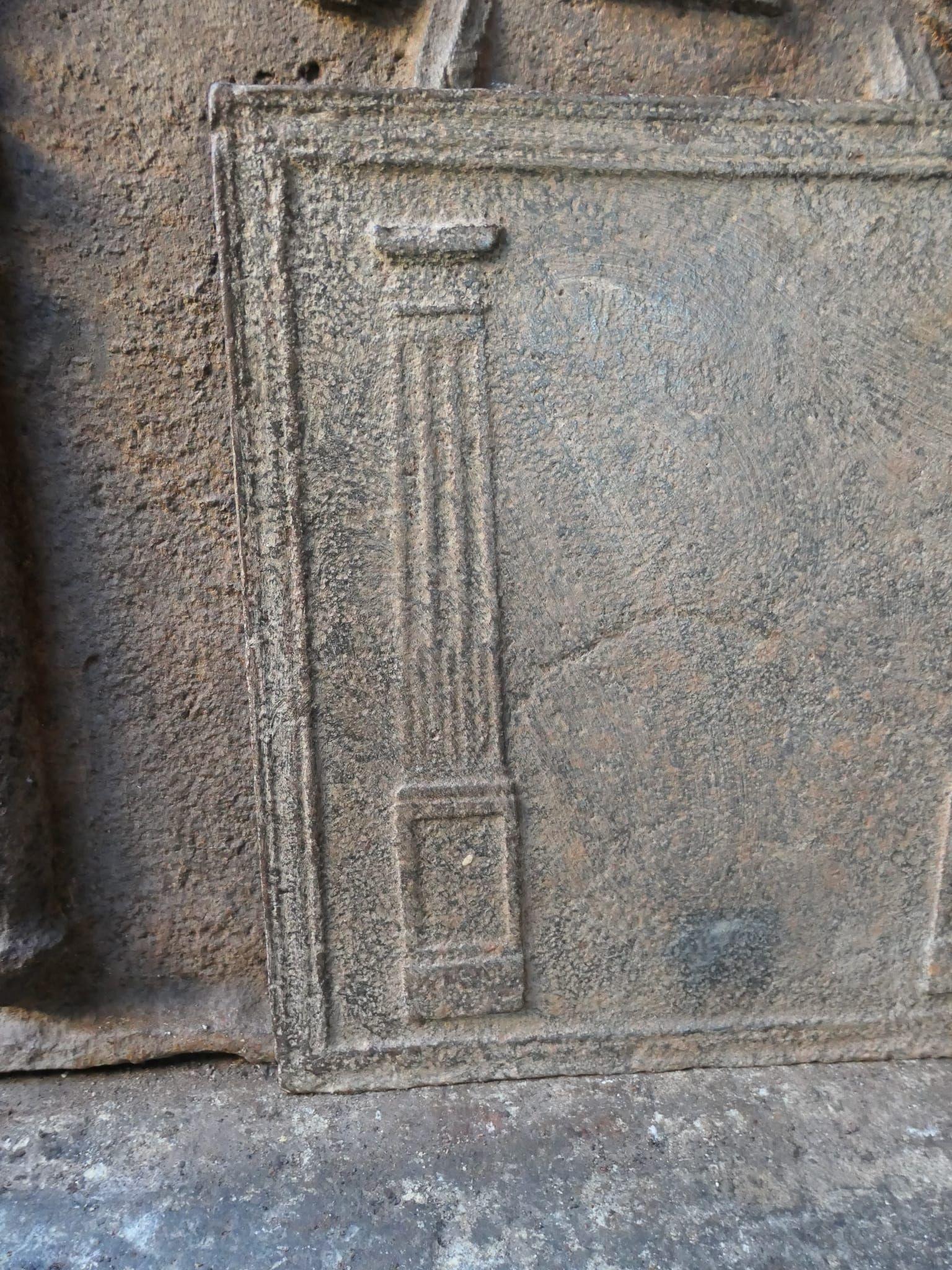 19th Century Small French Neoclassical 'Pillars of Freedom' Fireback / Backsplash, 19th C. For Sale