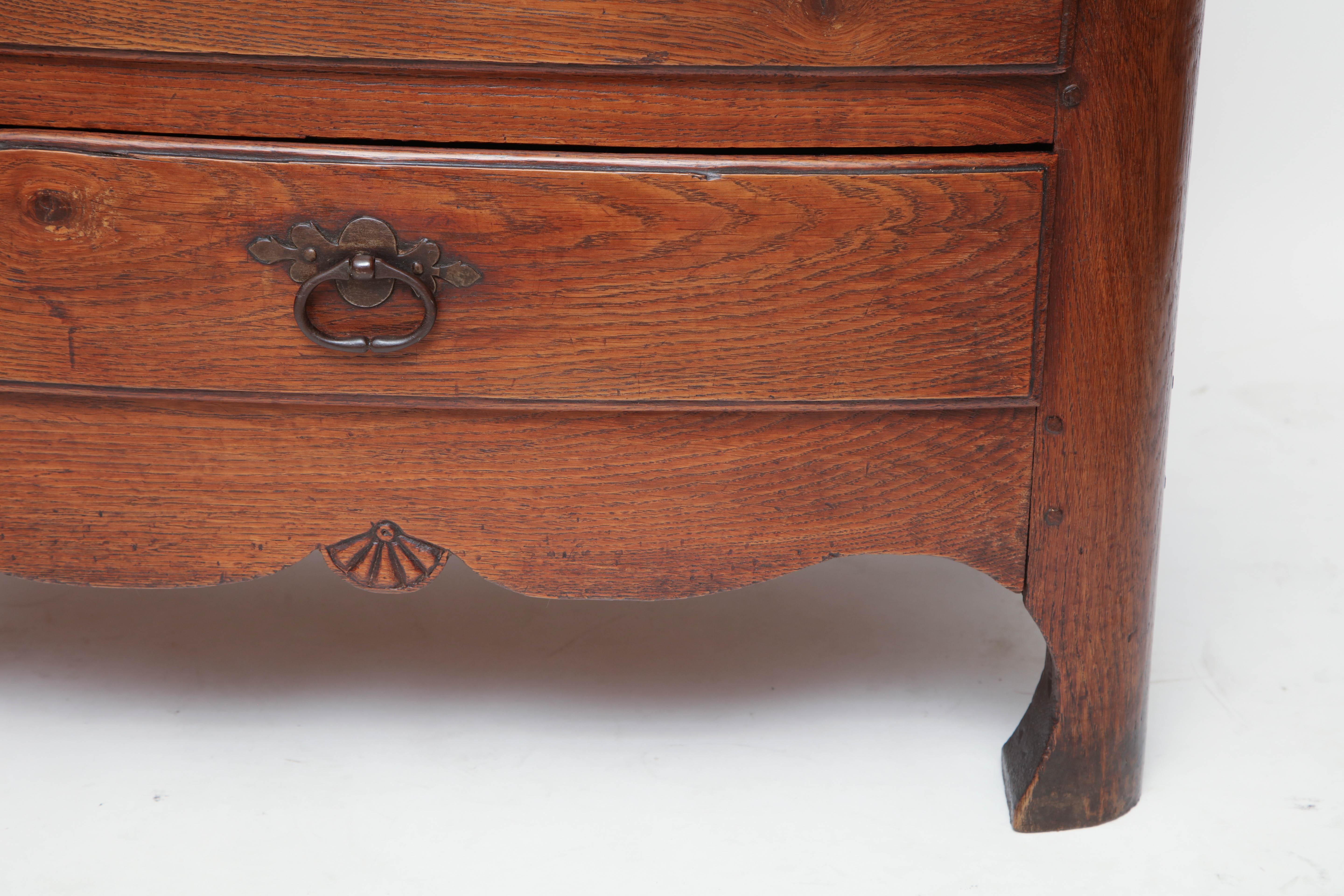 18th Century and Earlier Small French Oak Commode with Three Drawers, circa 18th Century