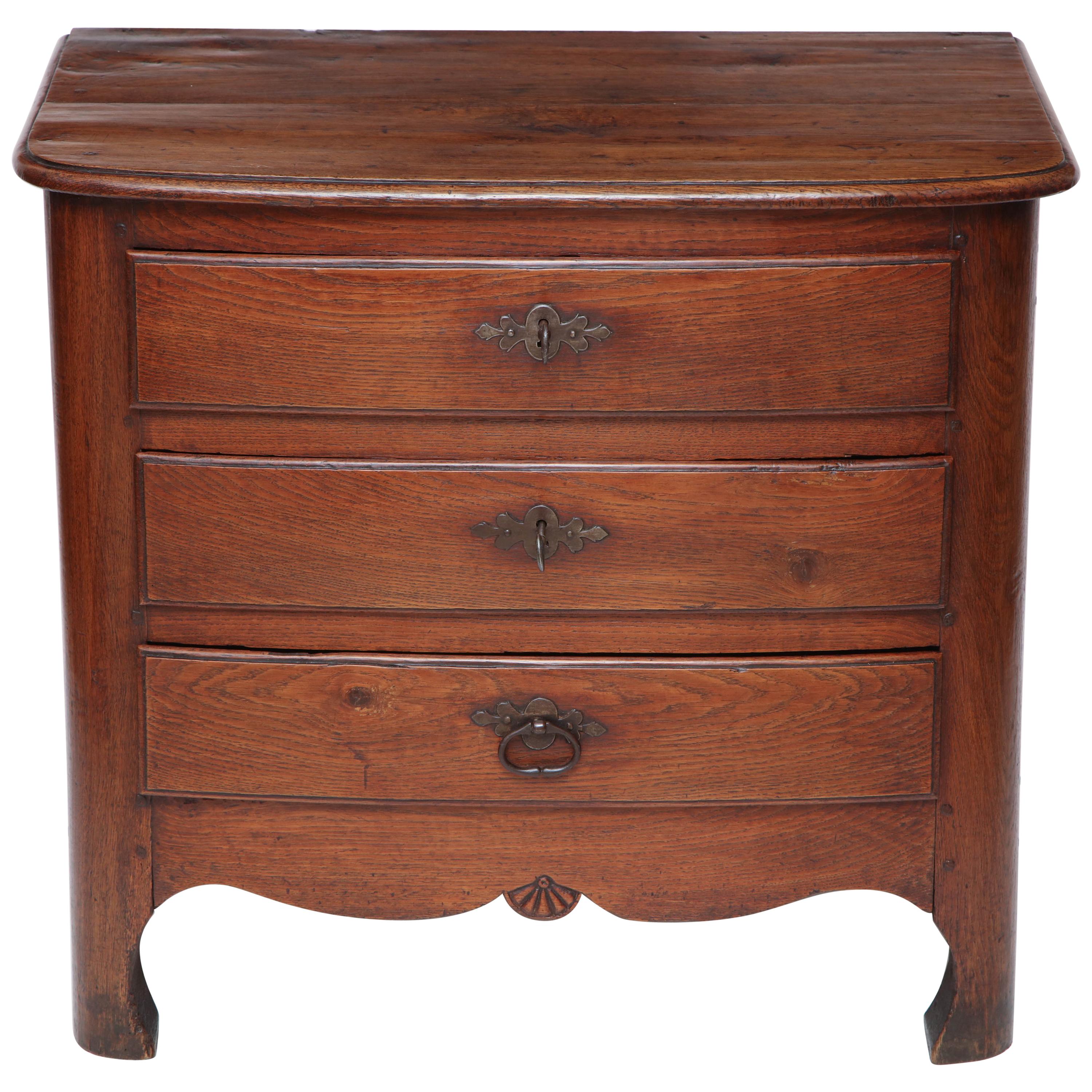 Small French Oak Commode with Three Drawers, circa 18th Century