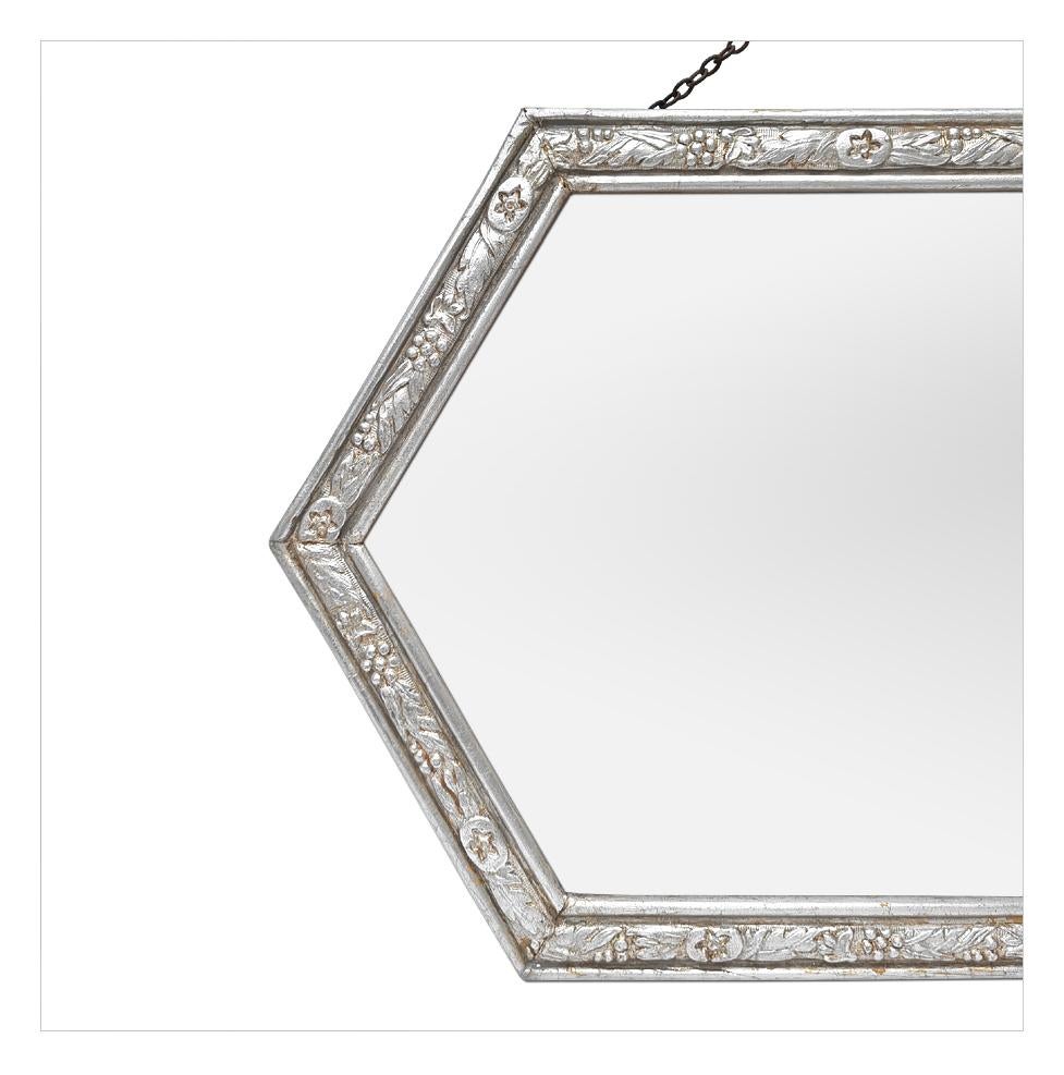 Patinated Small French Octagonal Antique Silvered Mirror Art Nouveau Style, circa 1900 For Sale