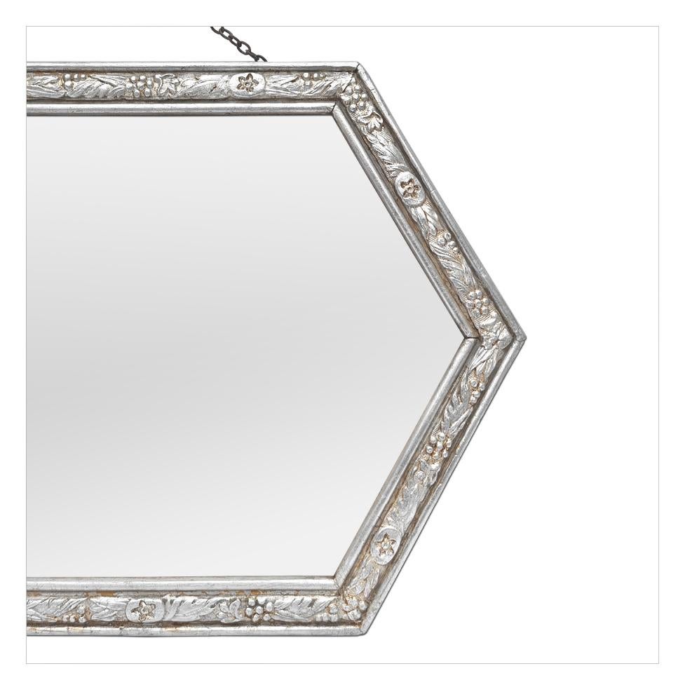 Early 20th Century Small French Octagonal Antique Silvered Mirror Art Nouveau Style, circa 1900 For Sale