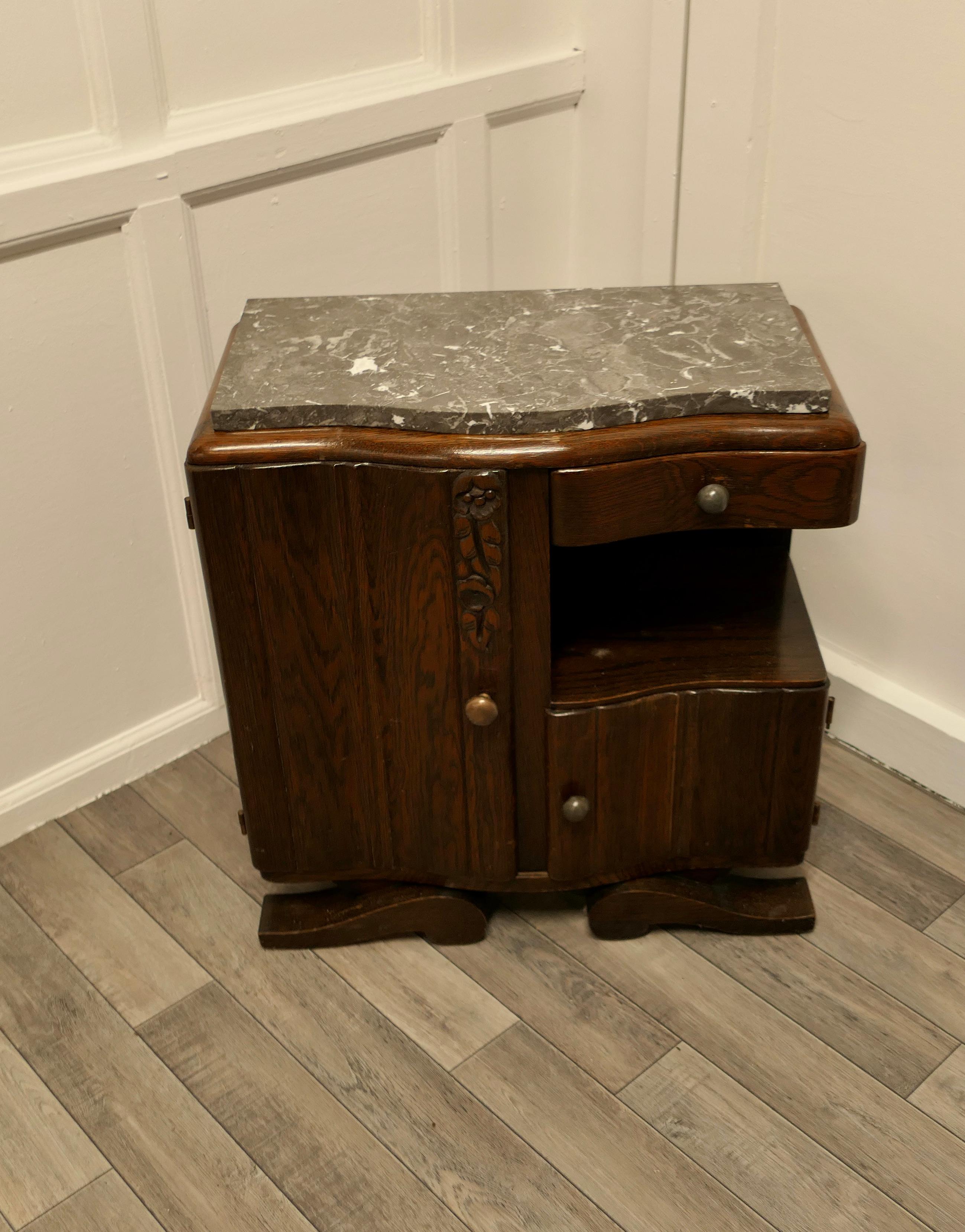 Small French Odeon Style Art Deco Marble Top Oak Cabinet  In Good Condition For Sale In Chillerton, Isle of Wight