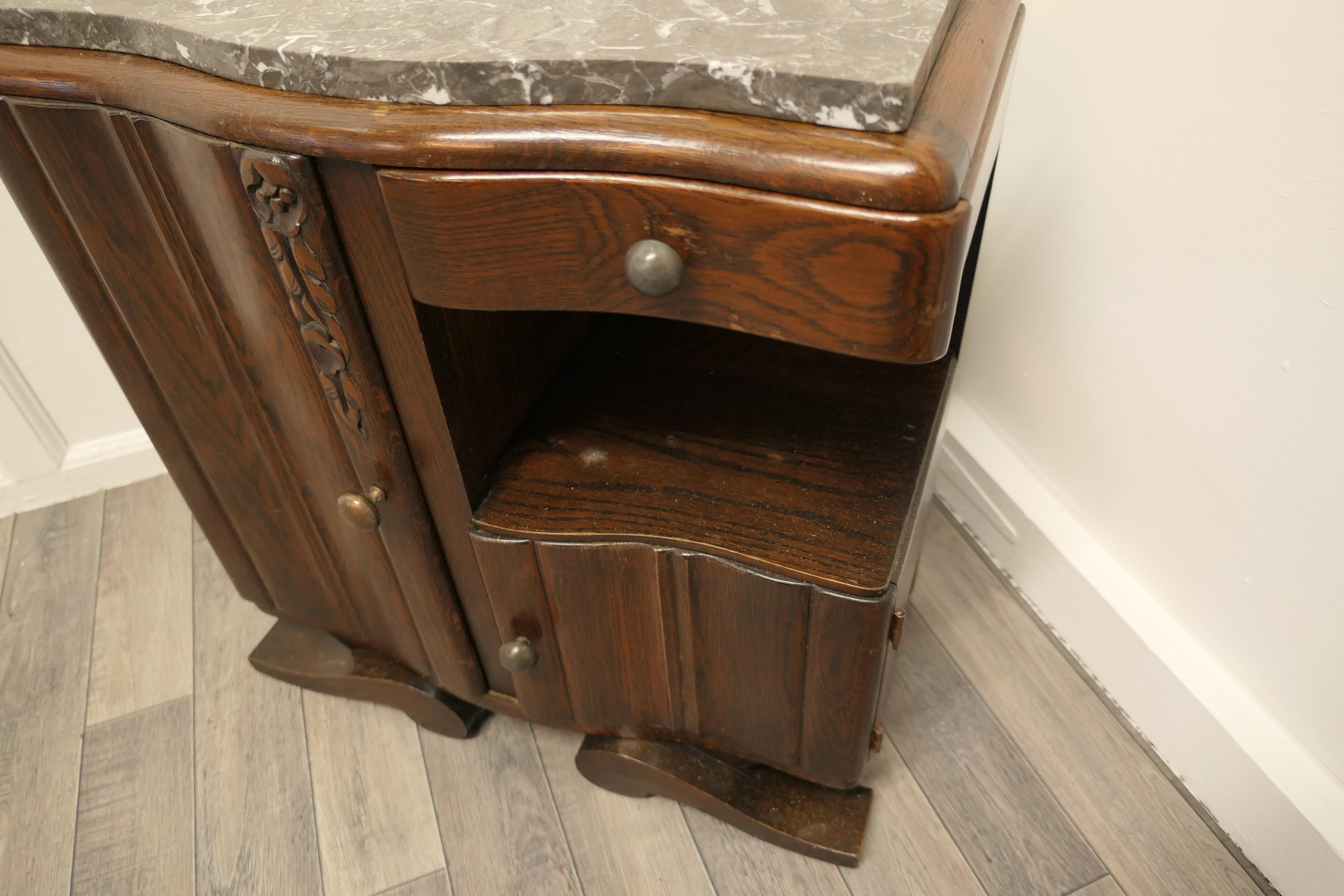 Small French Odeon Style Art Deco Marble Top Oak Cabinet  For Sale 3