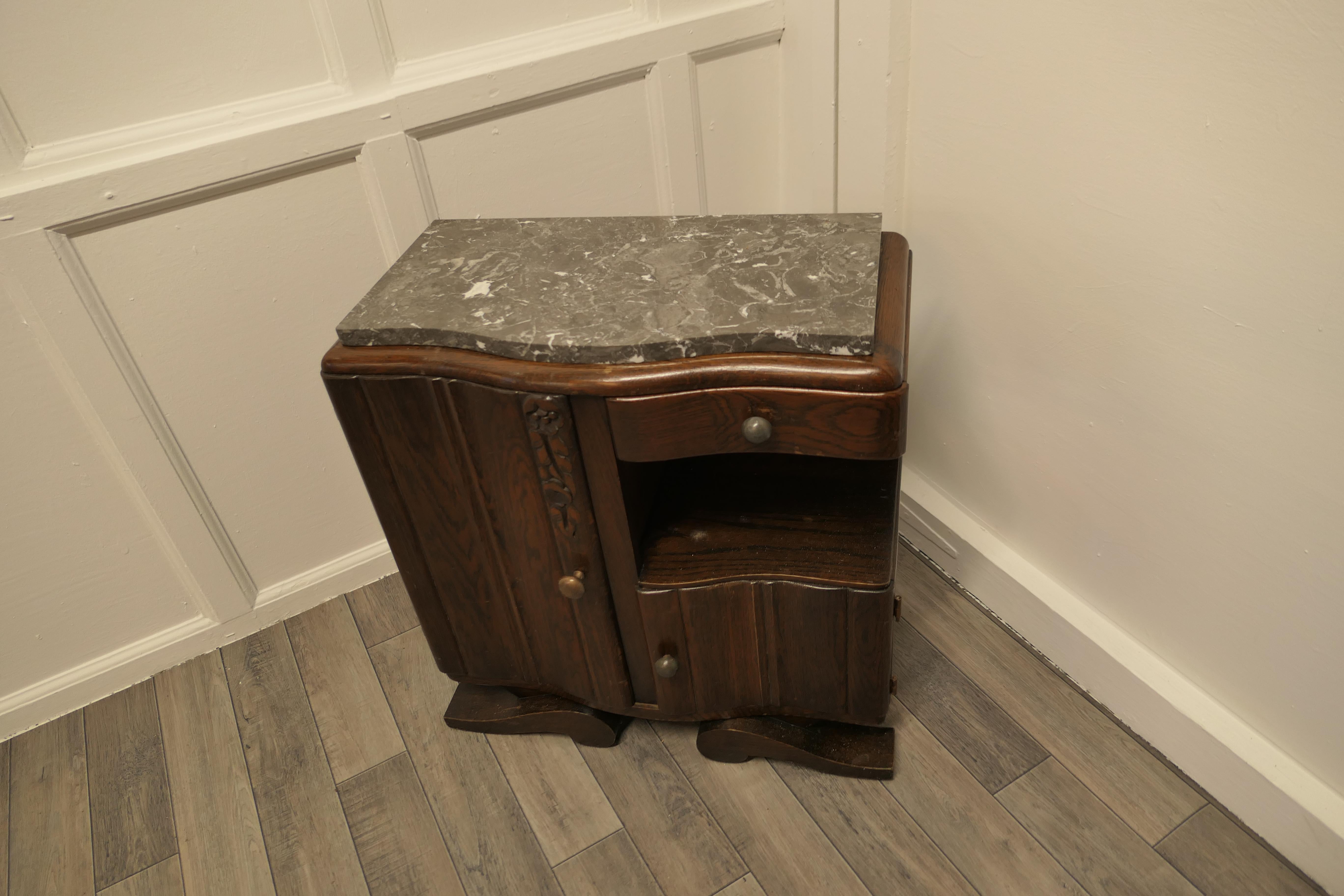 Small French Odeon Style Art Deco Marble Top Oak Cabinet  For Sale 4