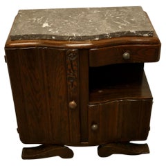 Small French Odeon Style Art Deco Marble Top Oak Cabinet