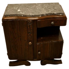 Small French Odeon Style Art Deco Marble Top Oak Cabinet 